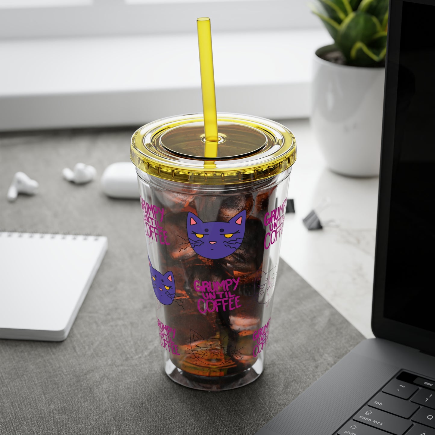 Grumpy Until Coffee | Cute Cat 16oz Acrylic Tumbler