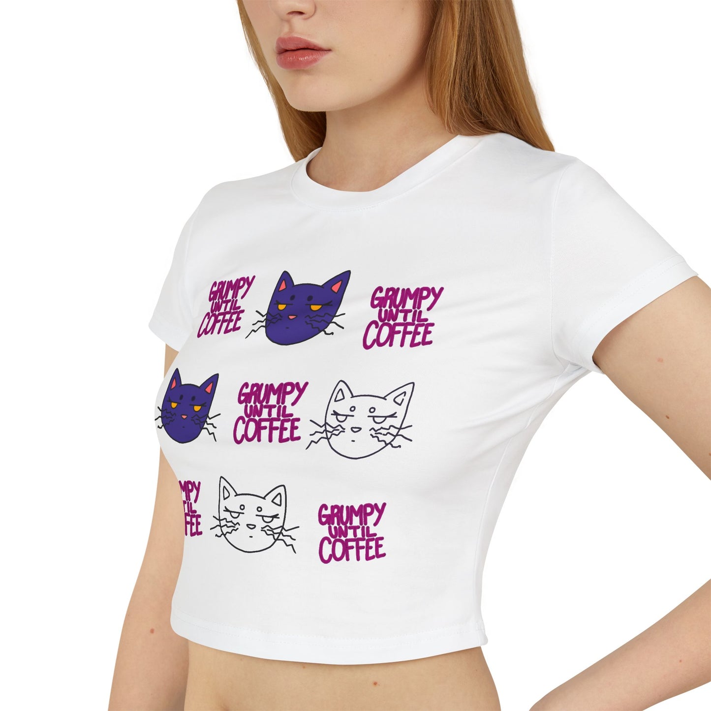 Cat Coffee Graphic Baby Tee — Cute Kawaii Cat Faces & "Chunky Coffee" Print