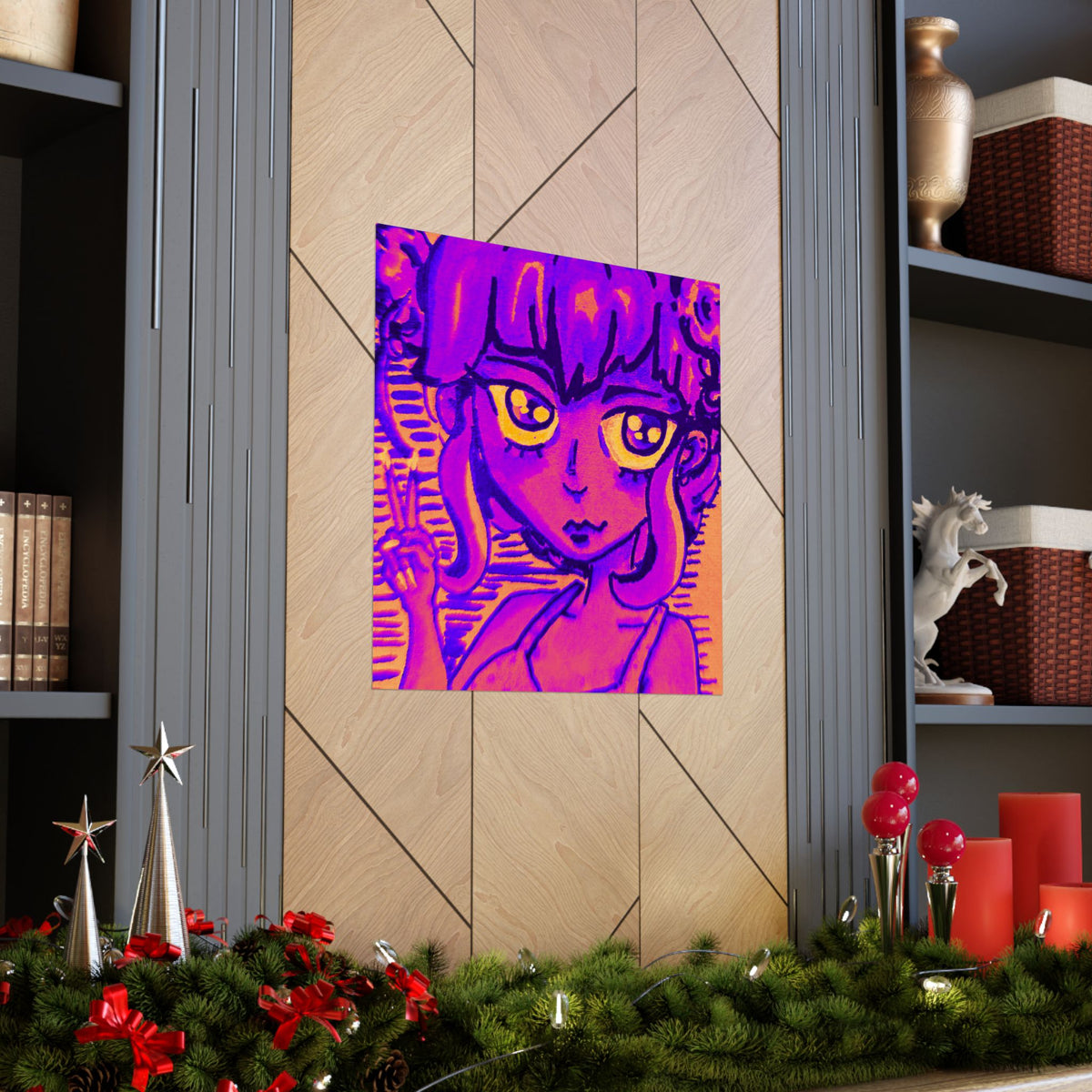 Vibrant Neon Anime Girl Matte Poster