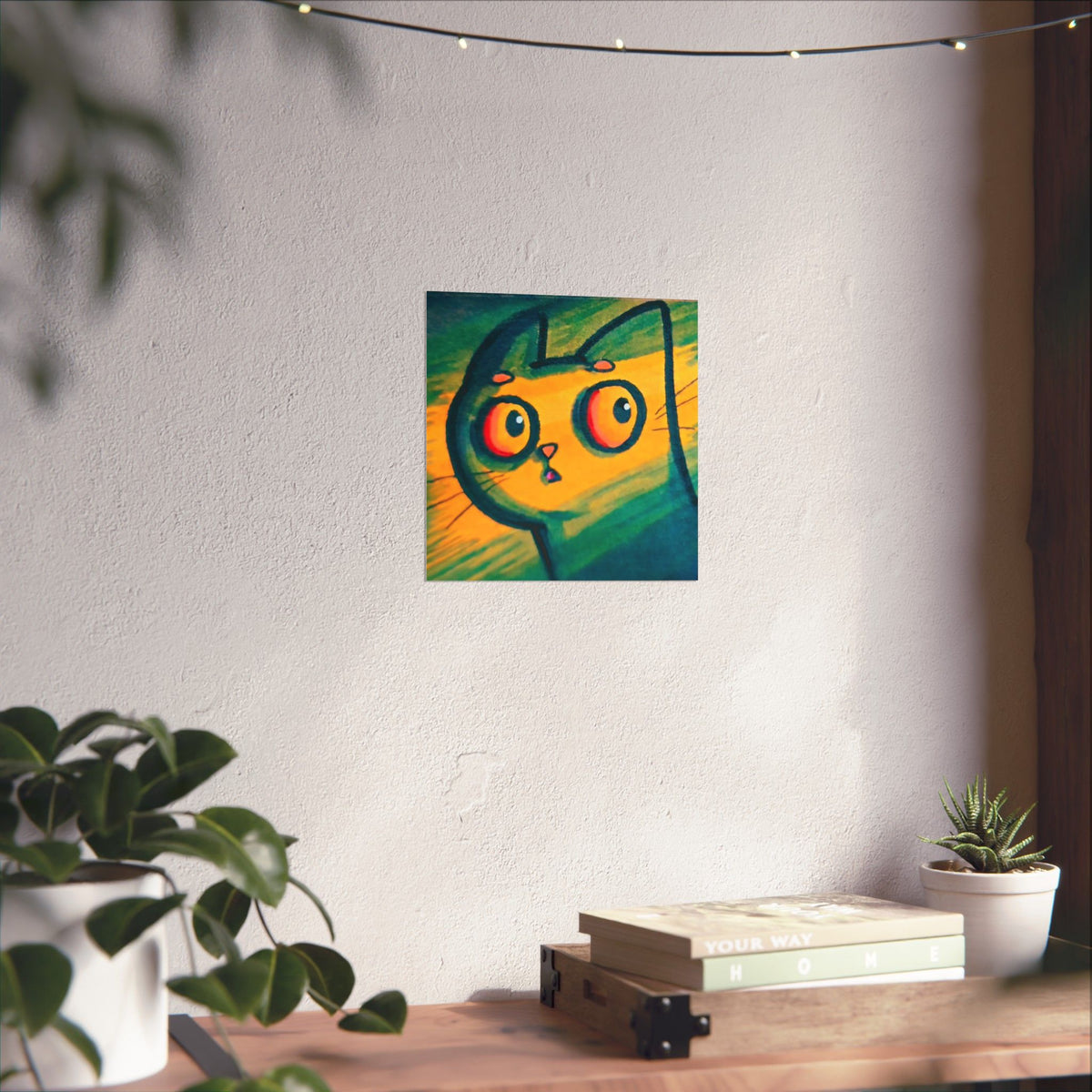 Whimsical Yellow Cat Matte Poster - Cute Retro Art Print
