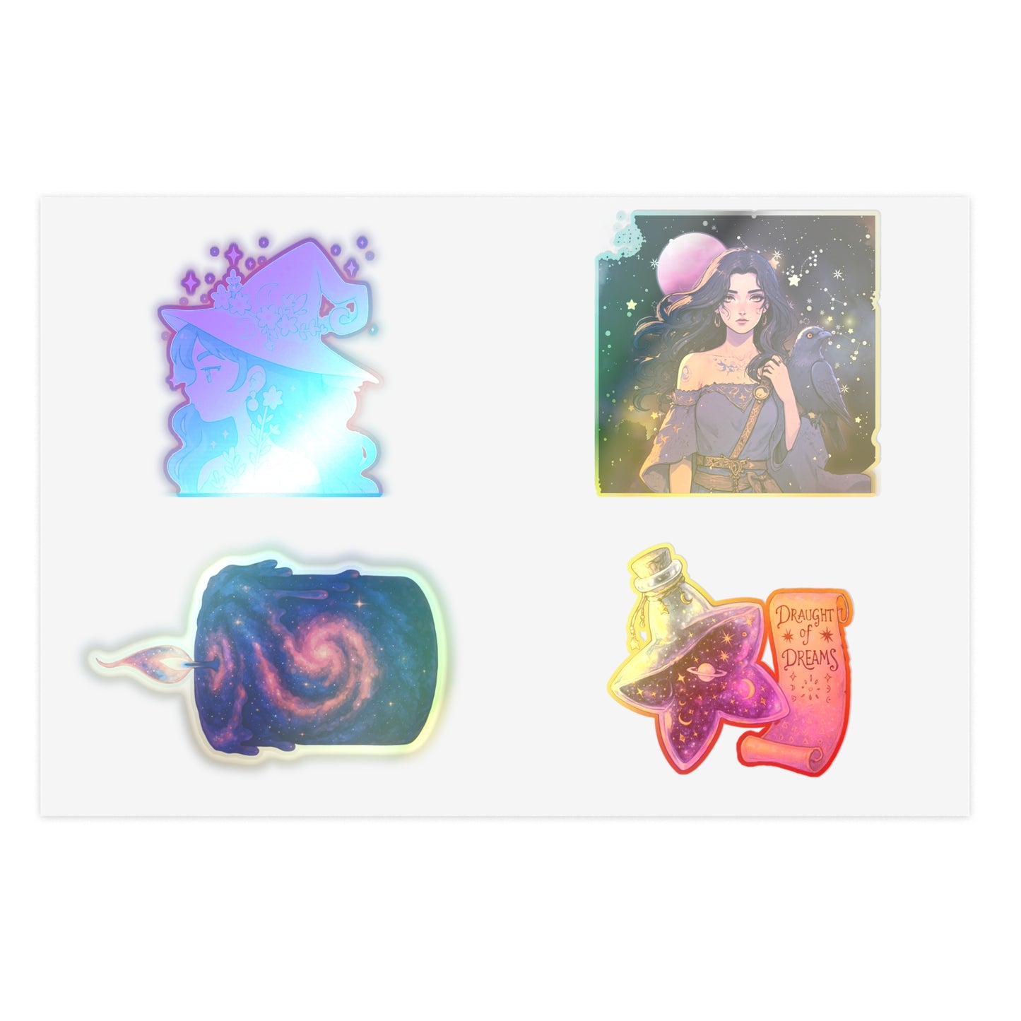 Mystical Witchy Galaxy Sticker Sheet — Magic Potion, Moon Girl & Cosmic Swirl Stickers