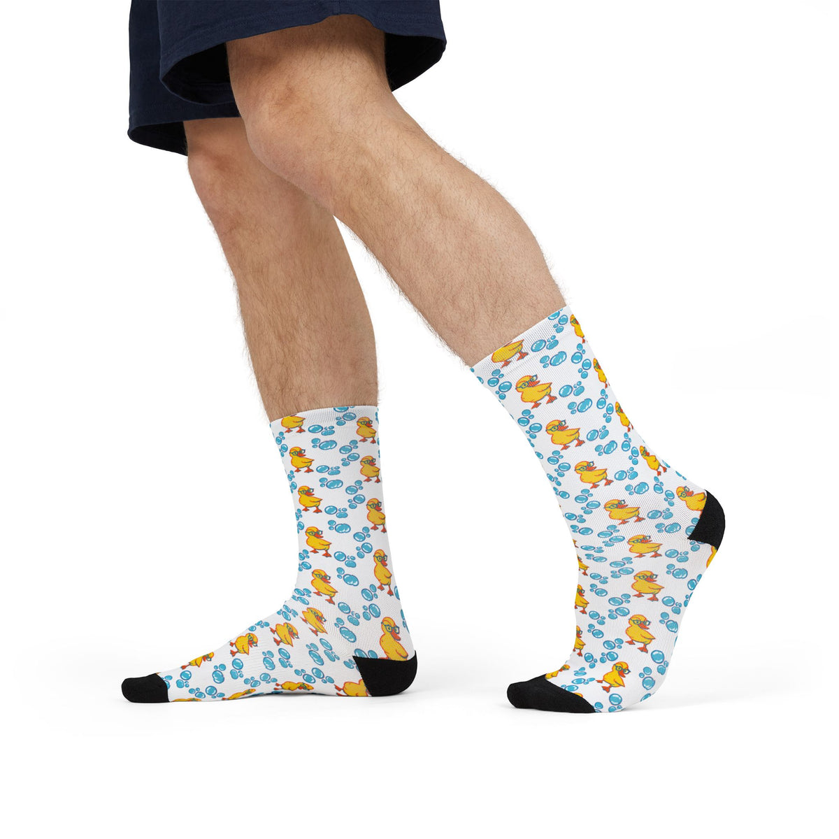 Cute Yellow Duck Pattern Sublimation Crew Socks — Fun Animal Novelty Socks for Kids & Adults
