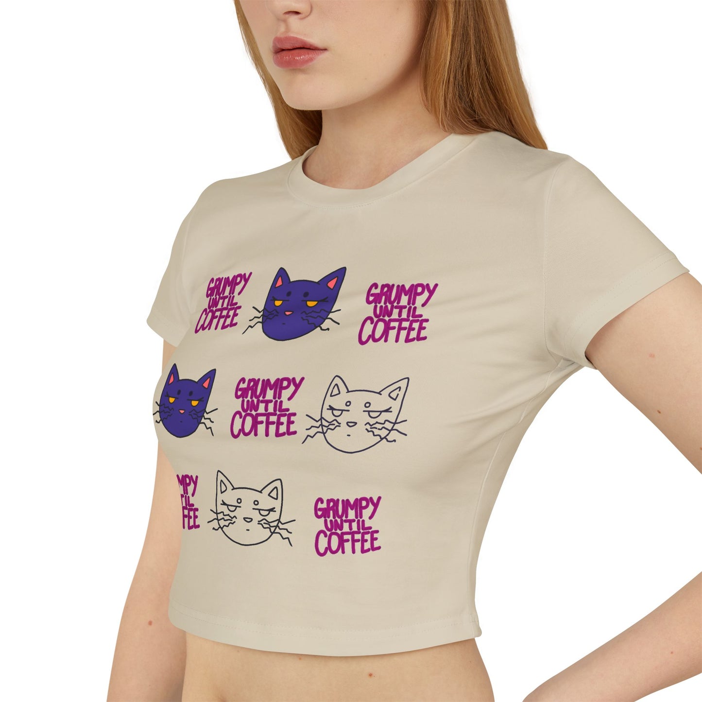 Cat Coffee Graphic Baby Tee — Cute Kawaii Cat Faces & "Chunky Coffee" Print