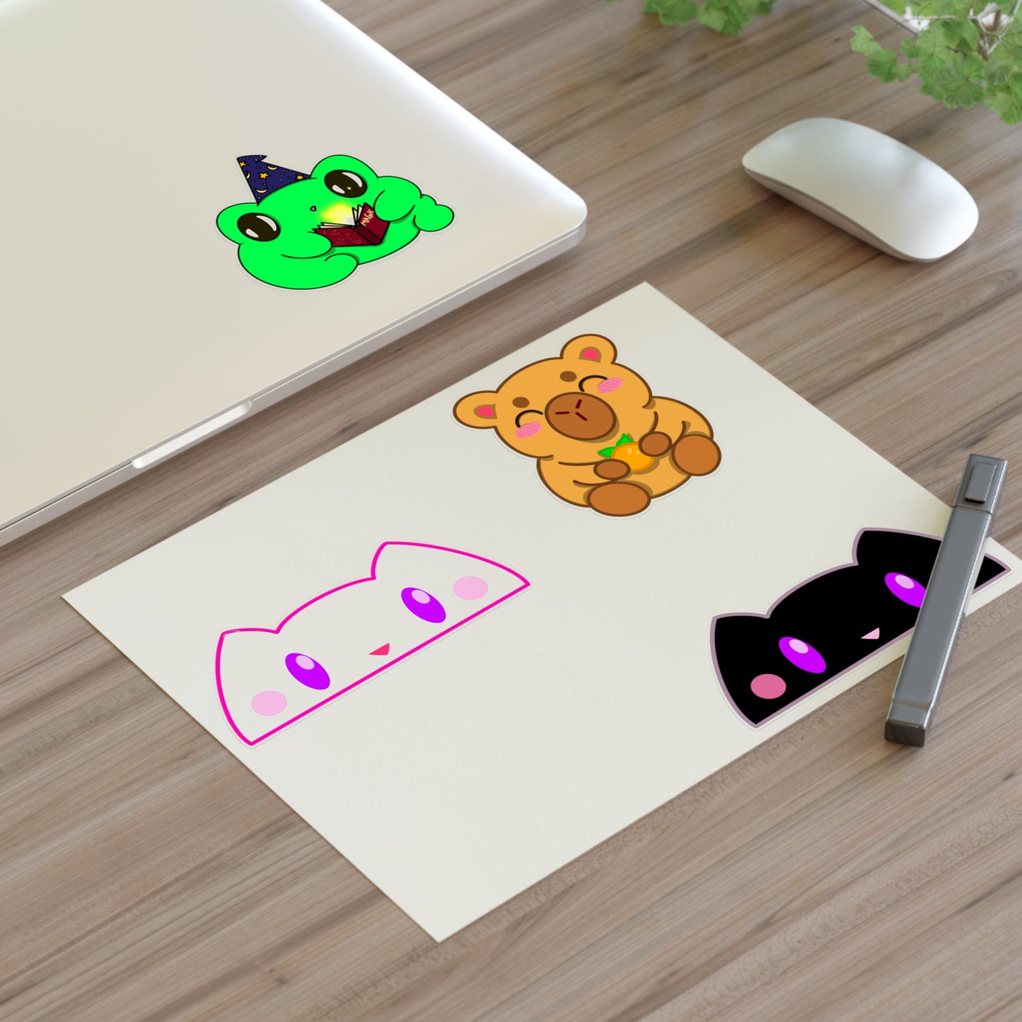Kawaii Animal Sticker Sheet - Nox, Lumi, Koda & Arlo | Cute Witchy Vinyl Stickers for Journals, Laptops & Gifts