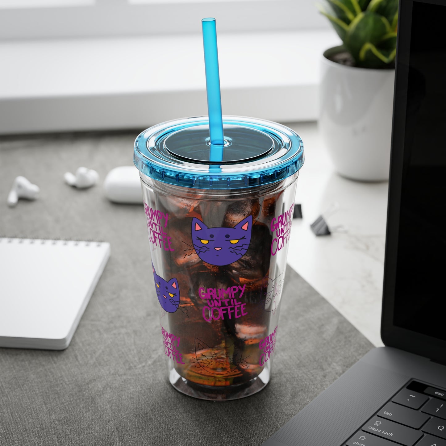 Grumpy Until Coffee | Cute Cat 16oz Acrylic Tumbler
