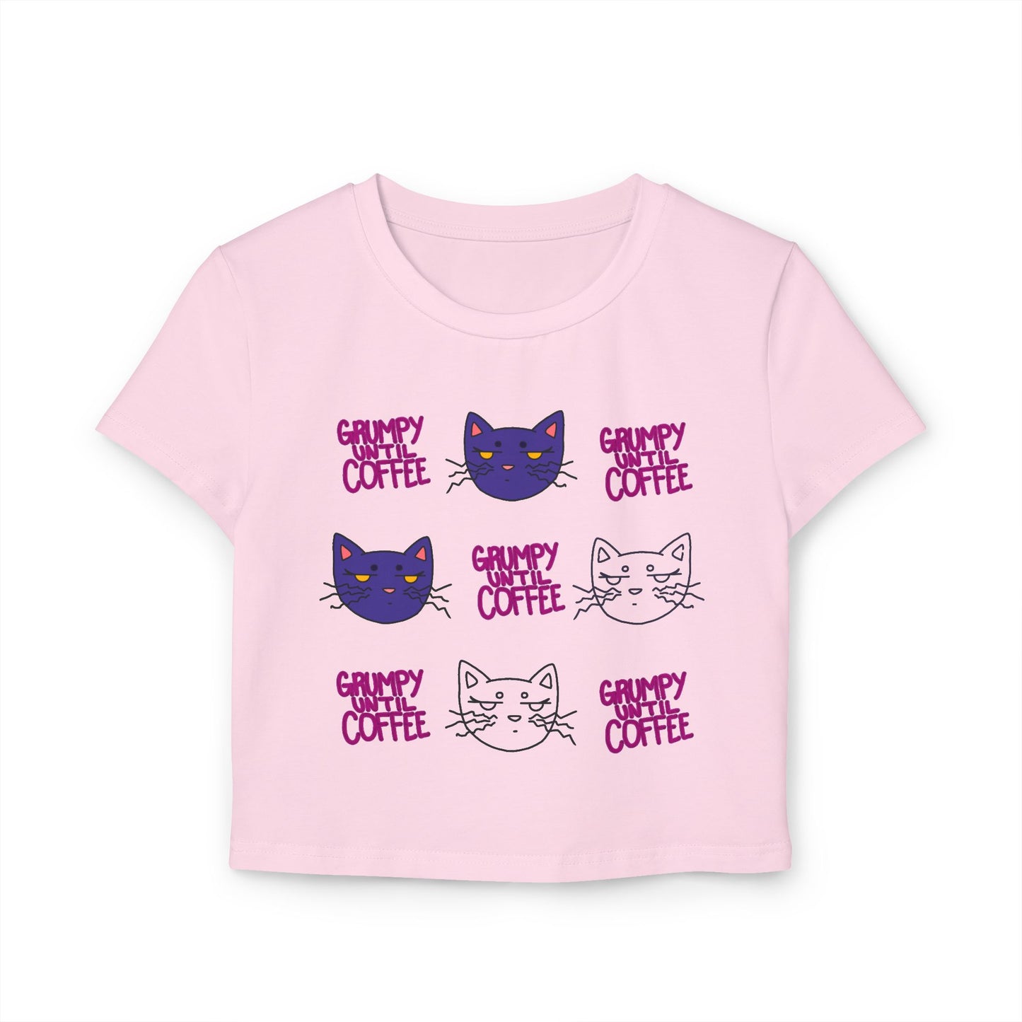 Cat Coffee Graphic Baby Tee — Cute Kawaii Cat Faces & "Chunky Coffee" Print