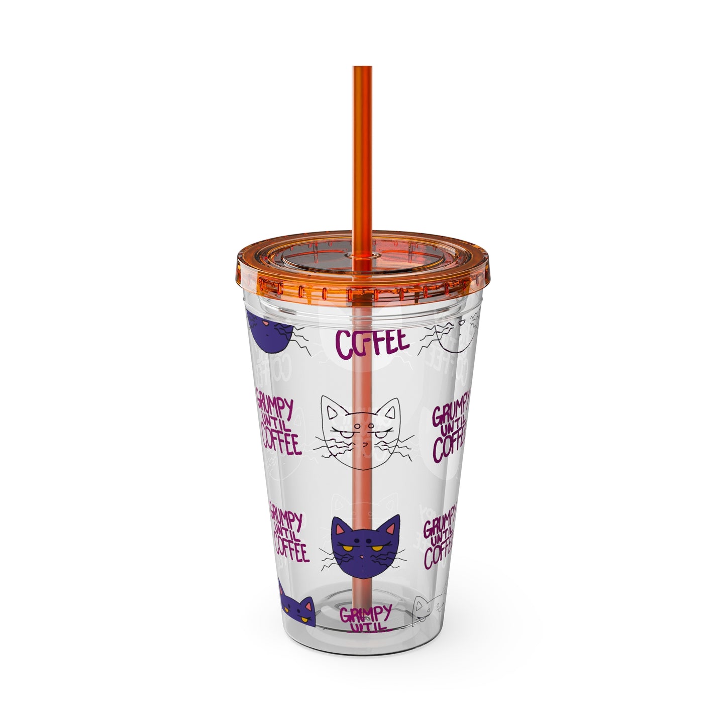 Grumpy Until Coffee | Cute Cat 16oz Acrylic Tumbler