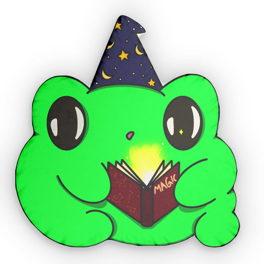 Arlo the Frog Wizard Pillow | Cute Kawaii Frog Plush Cushion | Magical Cozy Decor