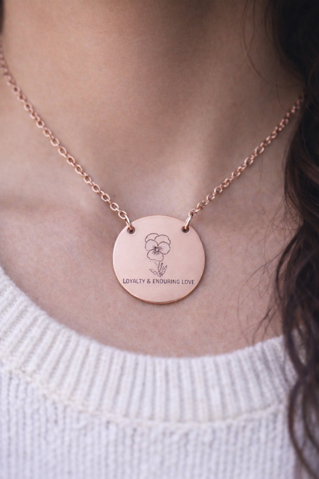 "The Violet" February Birthflower Engraved Necklace — (Loyalty & Enduring Love)