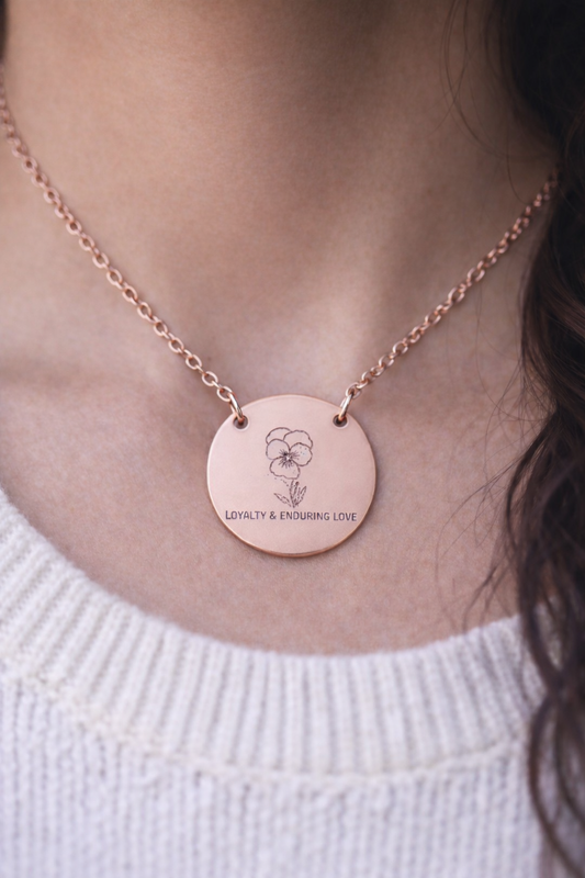 "The Violet" February Birthflower Engraved Necklace — (Loyalty & Enduring Love)