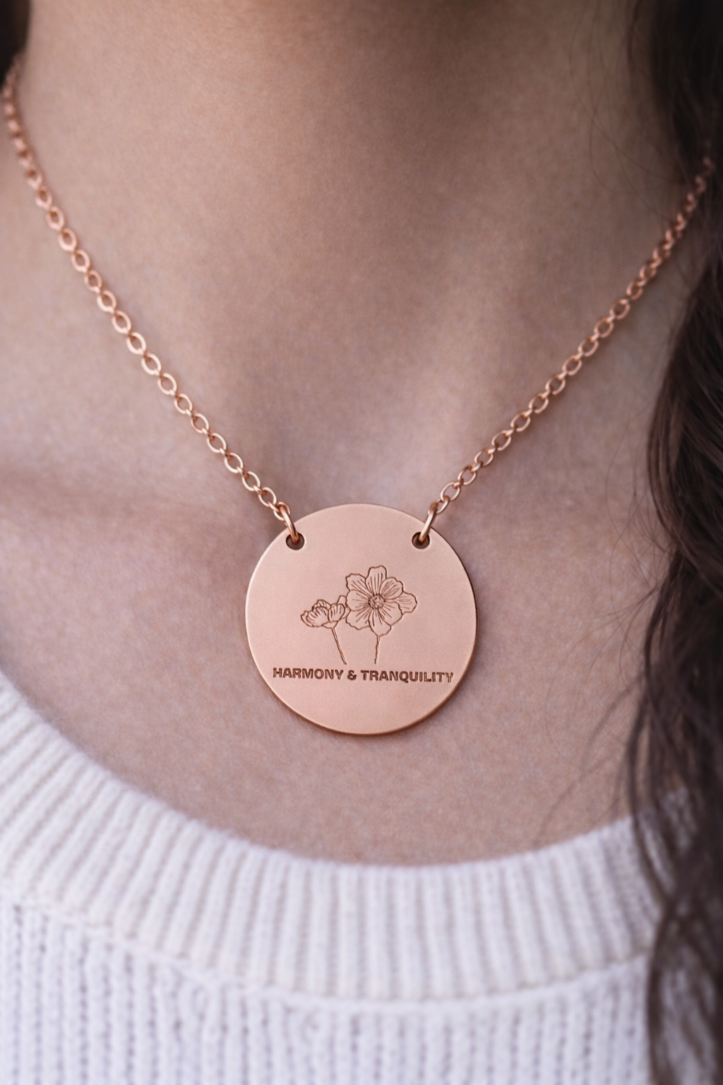 "The Cosmos" October Birthflower Engraved Necklace— (Harmony & Tranquility)