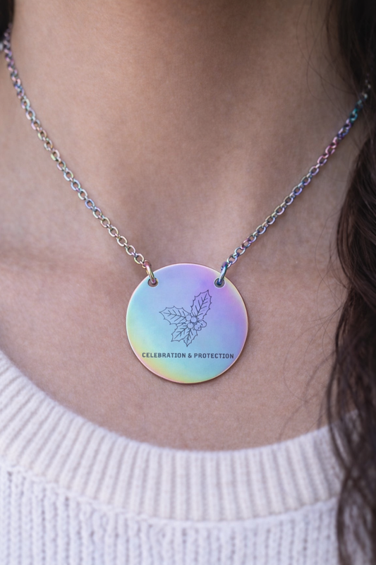 "The Holly" December Birthflower Engraved Necklace — (Celebration & Protection)