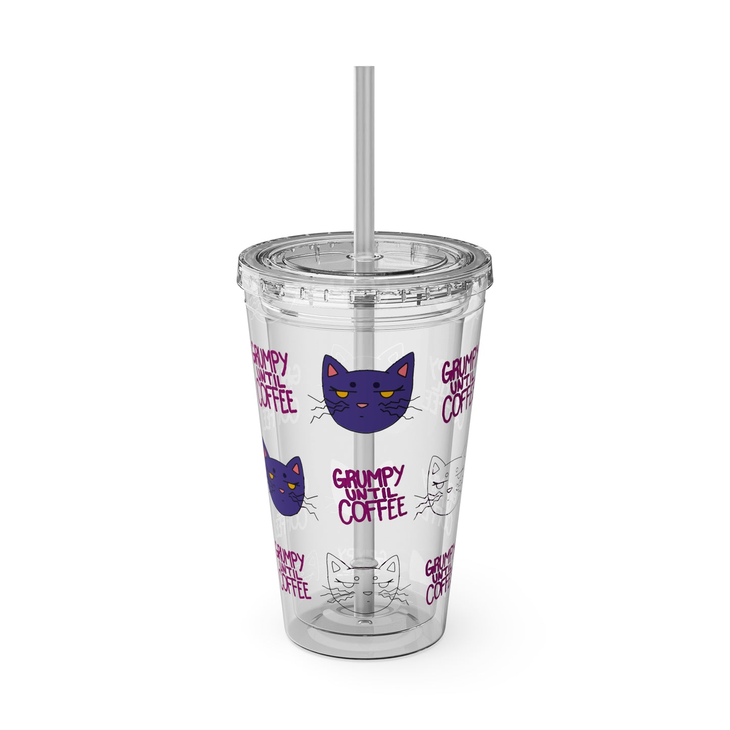 Grumpy Until Coffee | Cute Cat 16oz Acrylic Tumbler