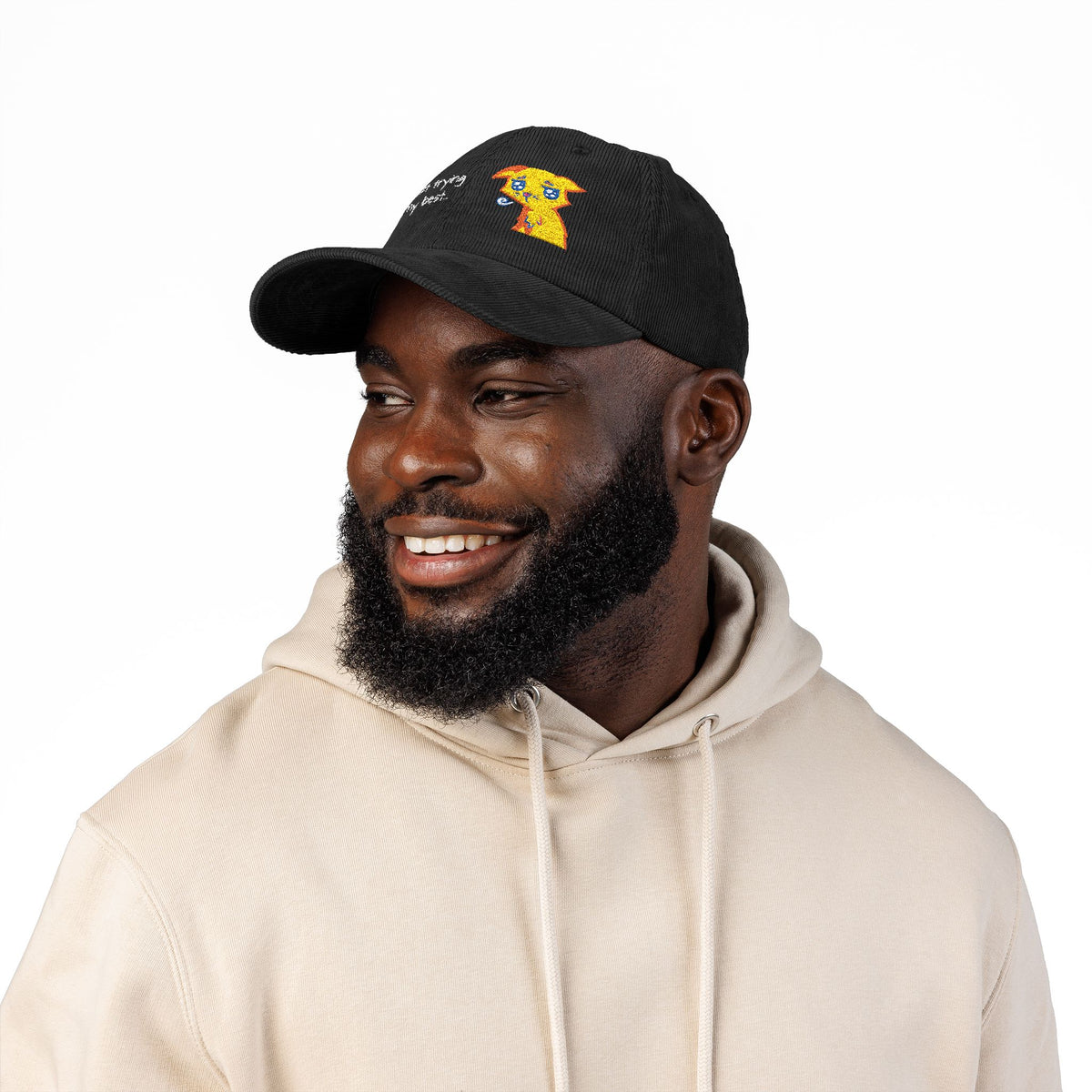 Corduroy Cap — Embroidered 'Just Trying My Best' Puppy Dad Hat