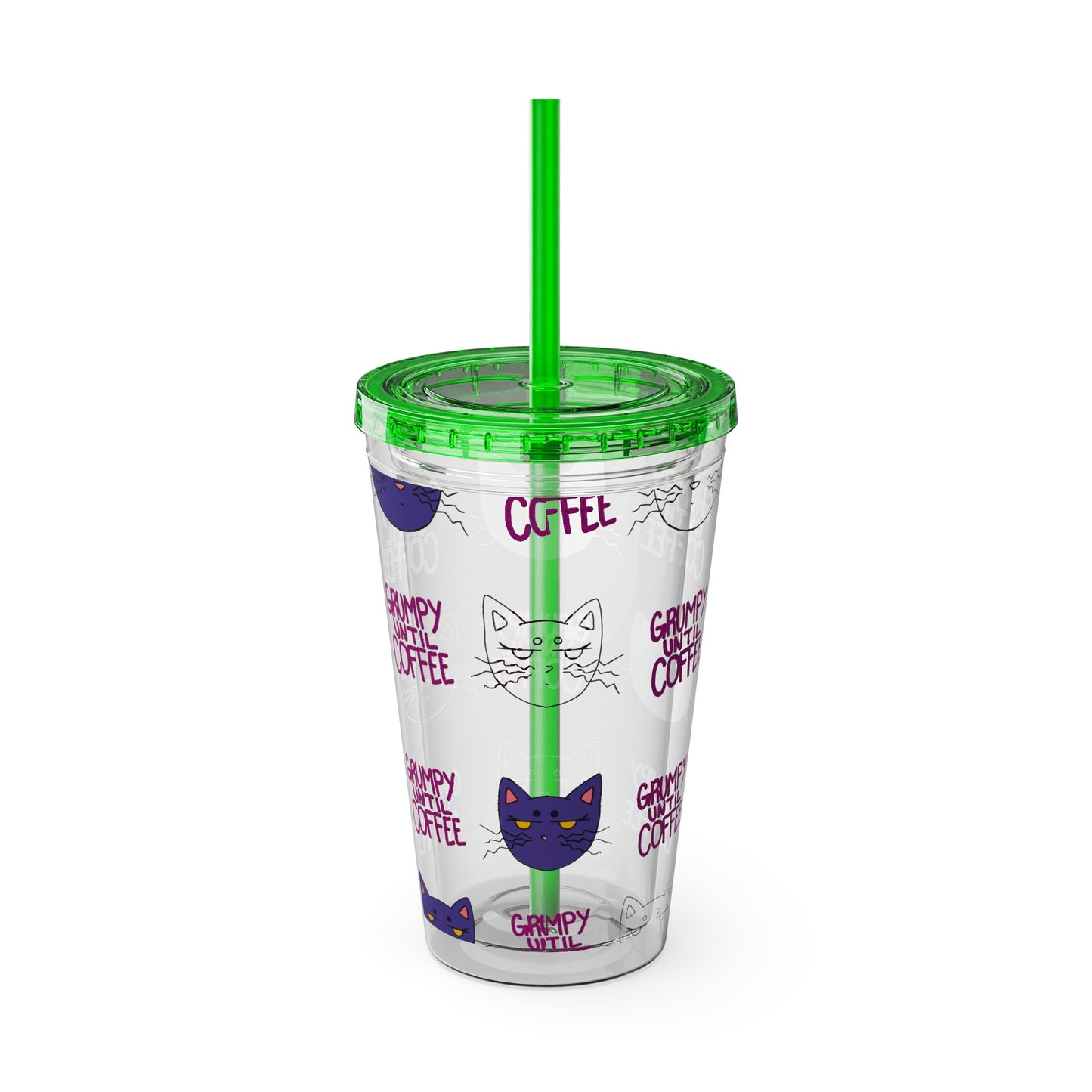 Grumpy Until Coffee | Cute Cat 16oz Acrylic Tumbler