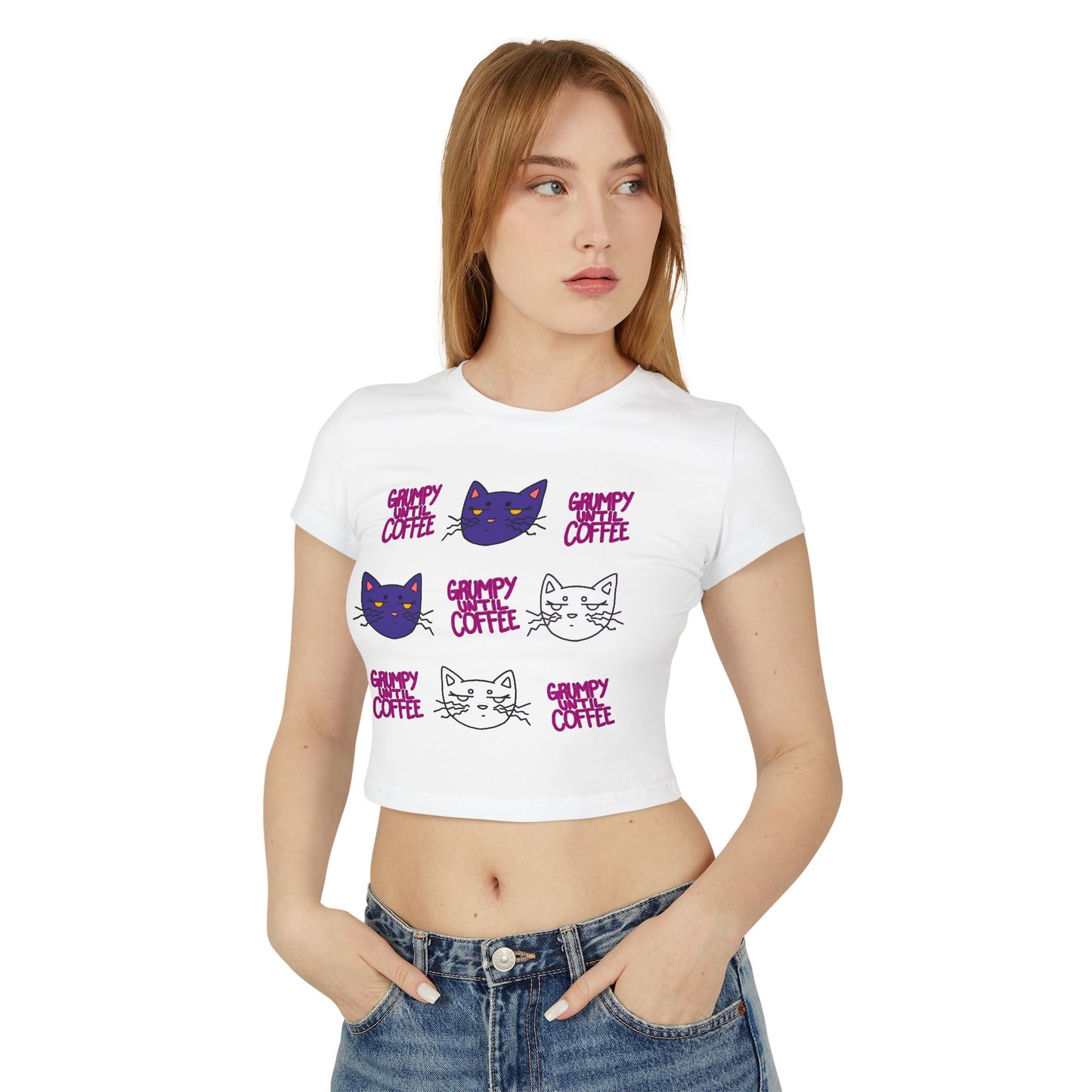 Cat Coffee Graphic Baby Tee — Cute Kawaii Cat Faces & "Chunky Coffee" Print