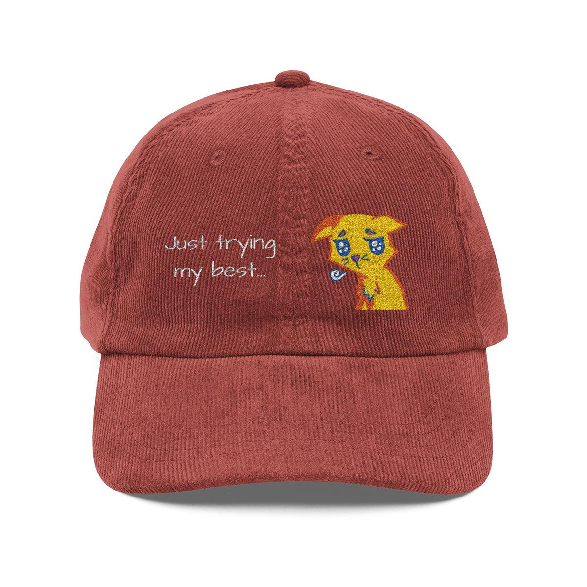 Corduroy Cap — Embroidered 'Just Trying My Best' Puppy Dad Hat
