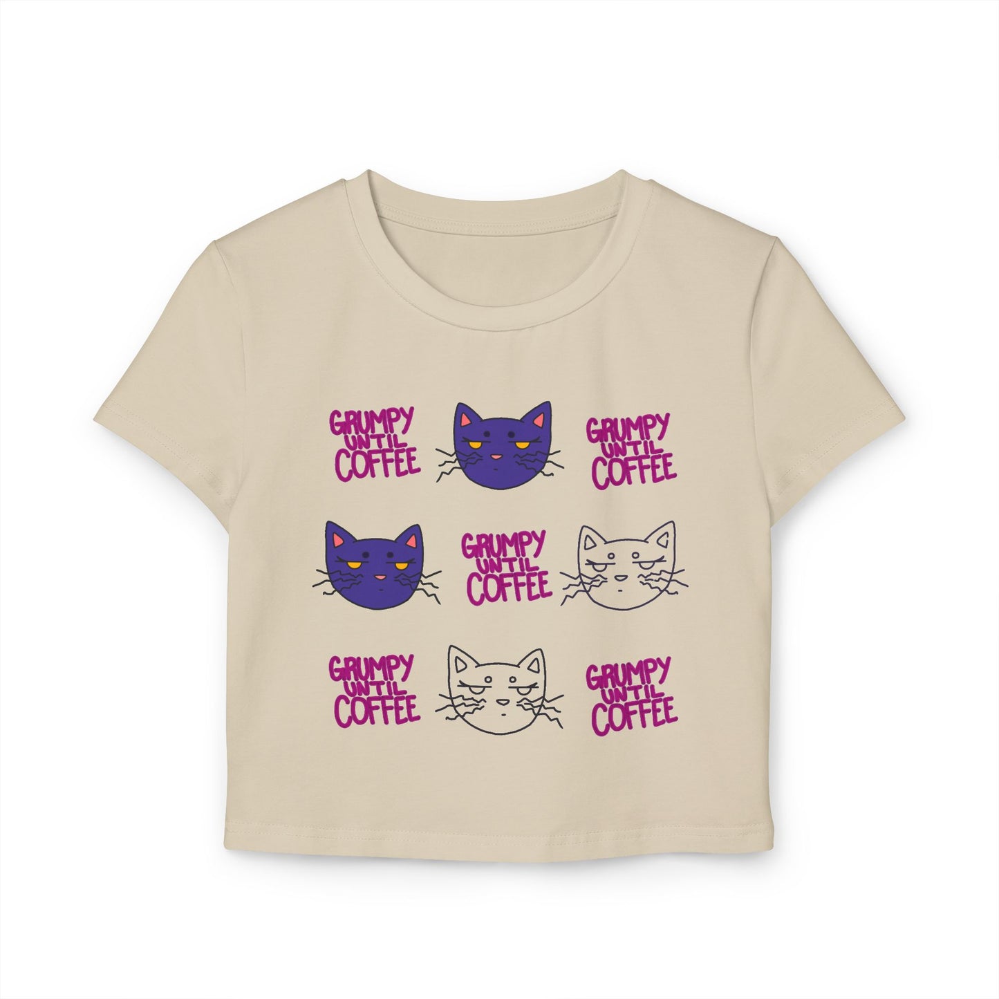 Cat Coffee Graphic Baby Tee — Cute Kawaii Cat Faces & "Chunky Coffee" Print