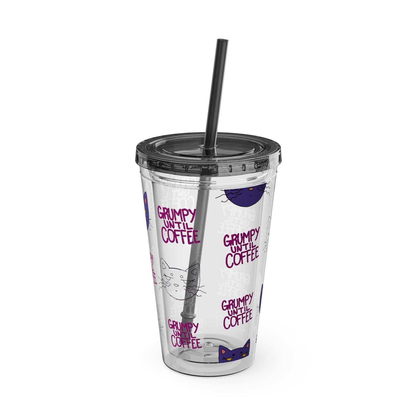 Grumpy Until Coffee | Cute Cat 16oz Acrylic Tumbler