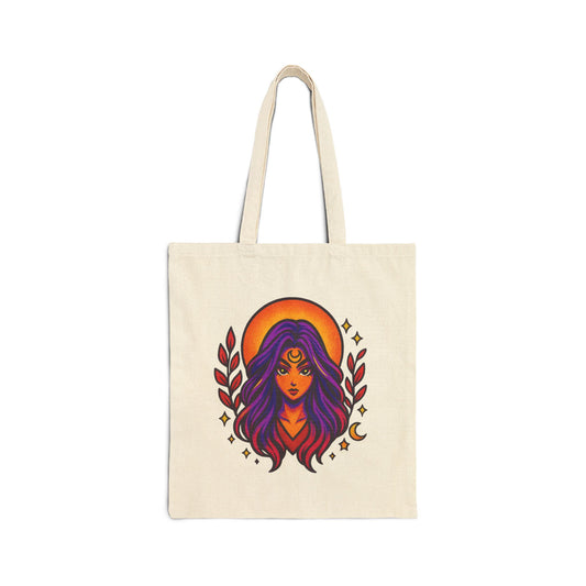 Mystic Maker Goddess Canvas Tote Bag — Boho Sun & Moon Illustration