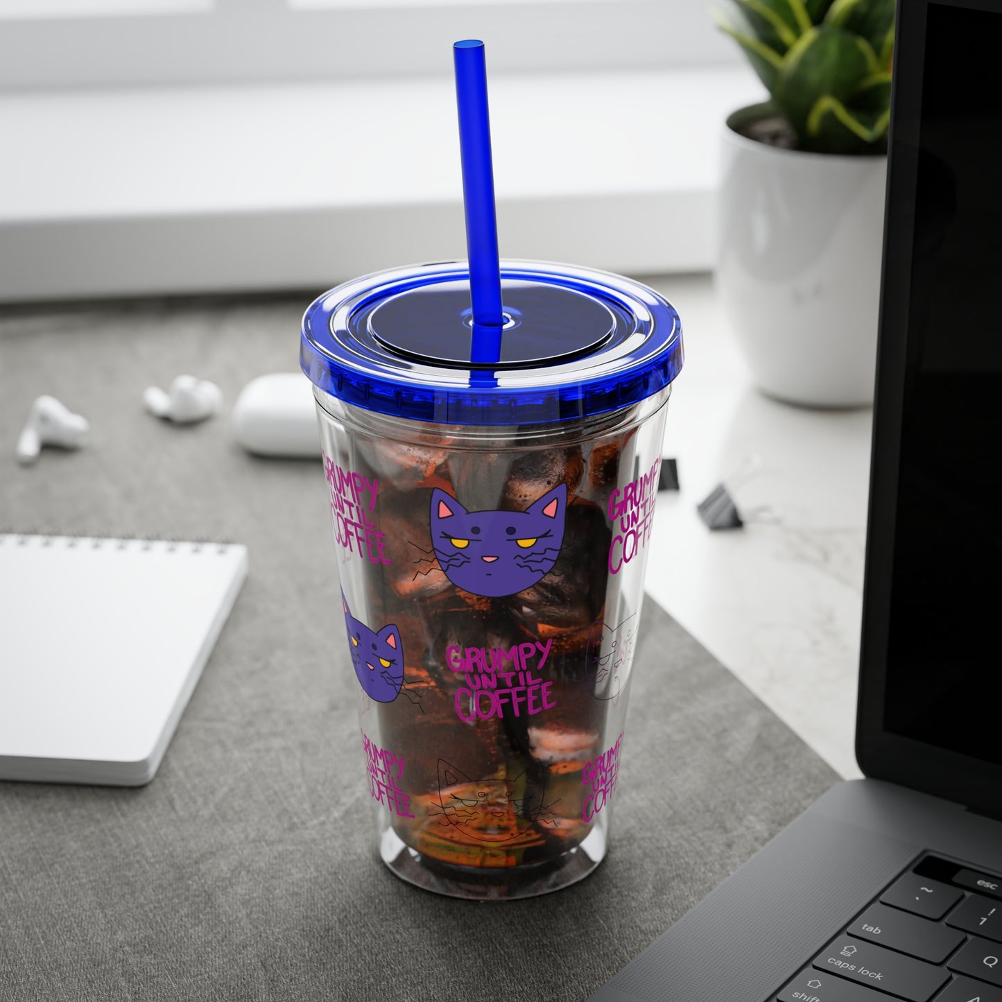 Grumpy Until Coffee | Cute Cat 16oz Acrylic Tumbler
