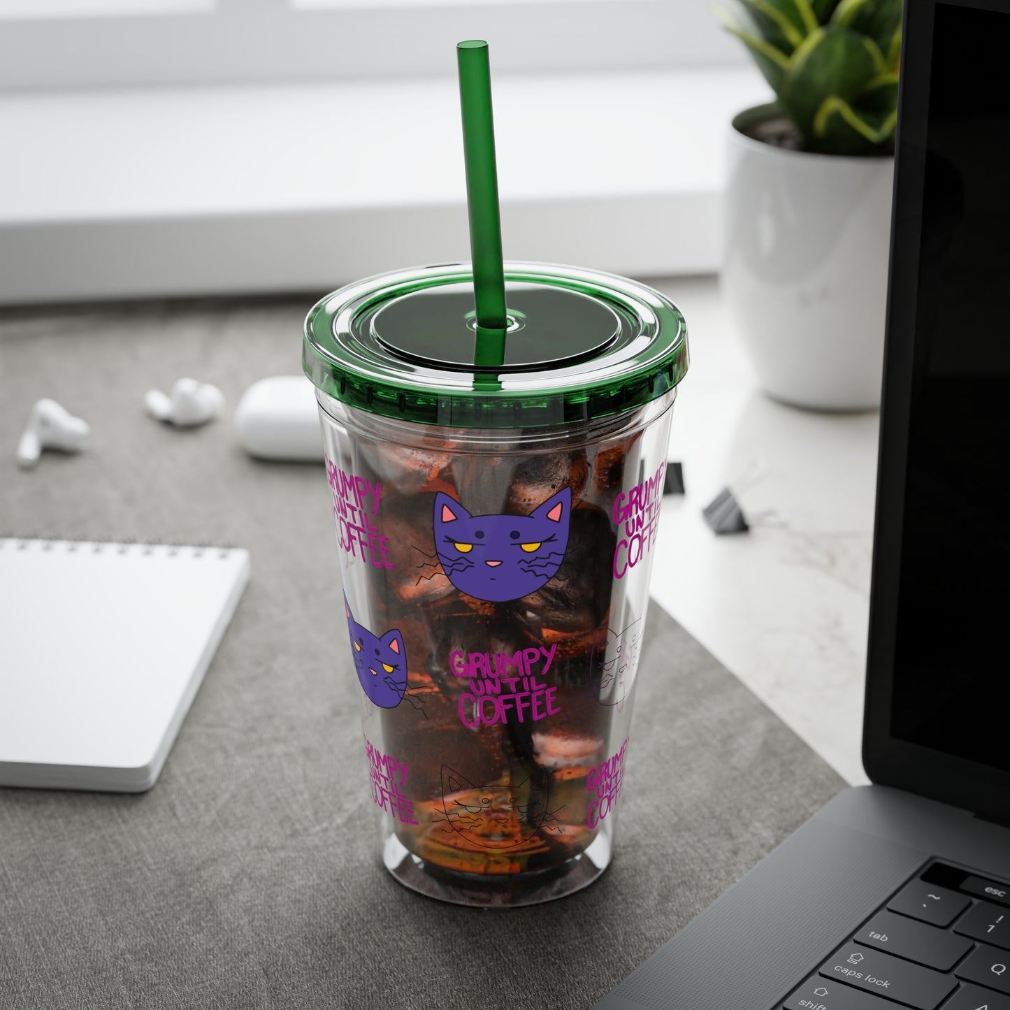 Grumpy Until Coffee | Cute Cat 16oz Acrylic Tumbler