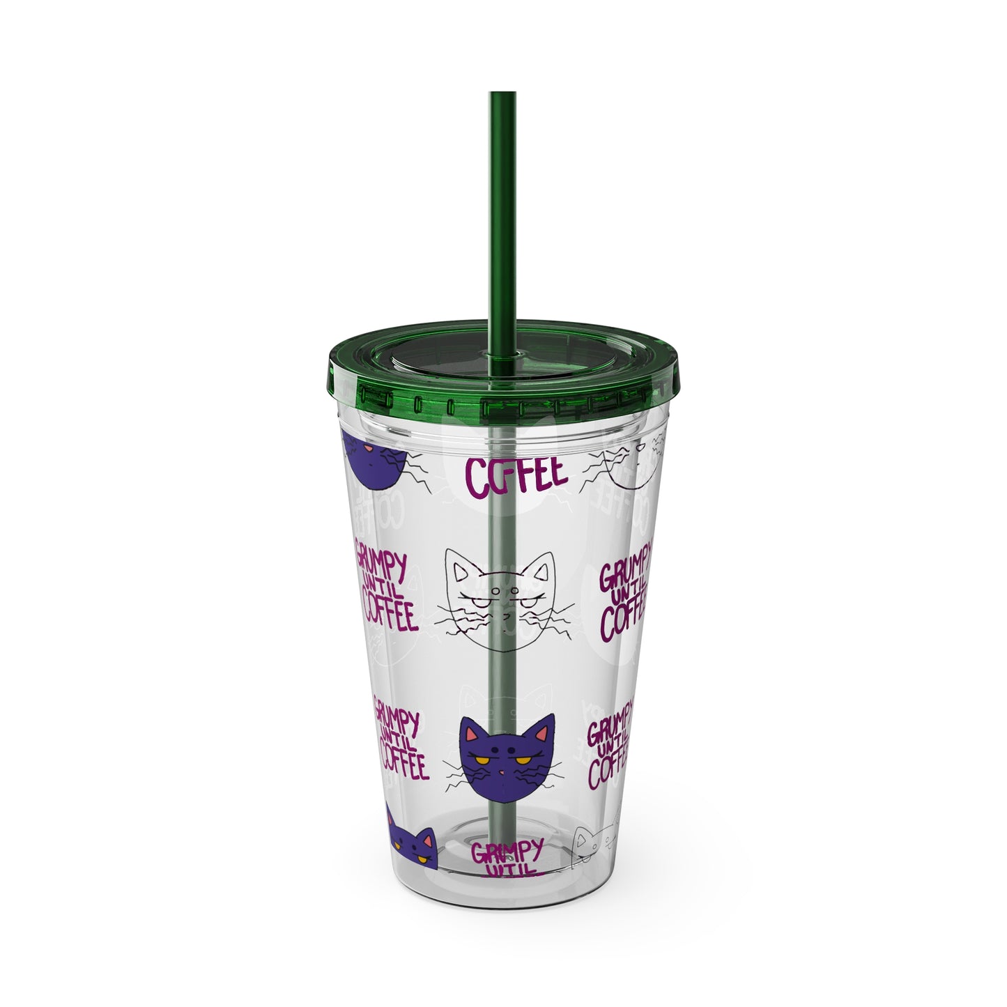 Grumpy Until Coffee | Cute Cat 16oz Acrylic Tumbler