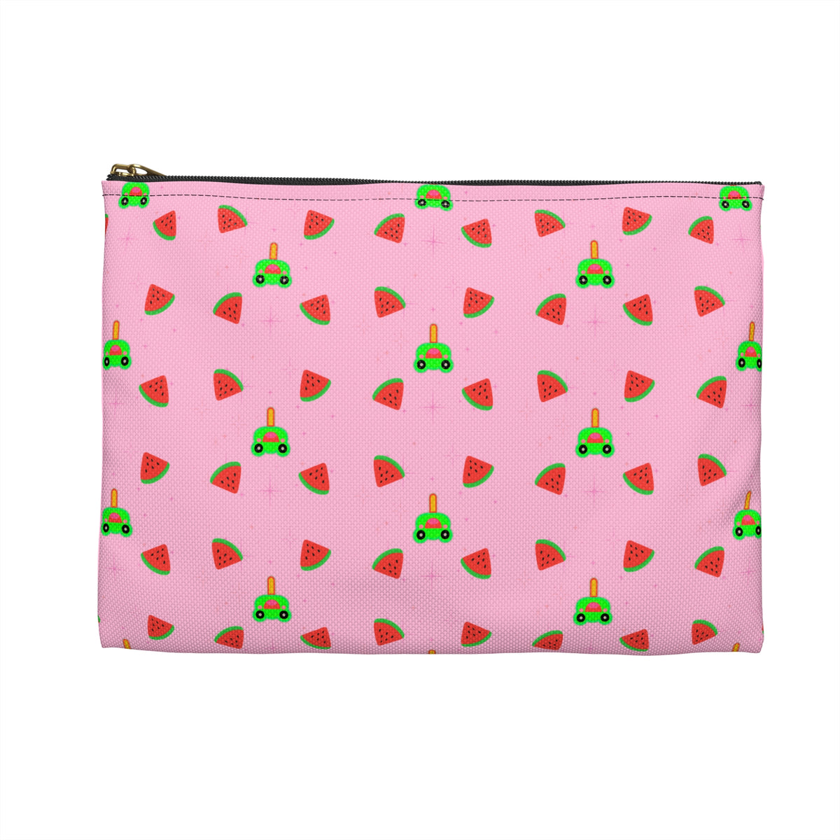 Pink Watermelon & Frog Pattern Accessory Pouch — Cute Summer Cosmetic Bag
