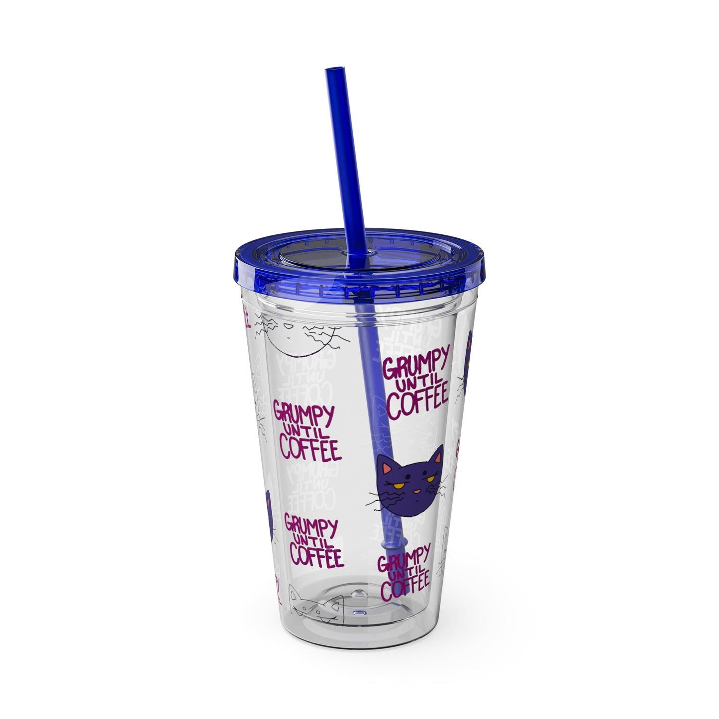 Grumpy Until Coffee | Cute Cat 16oz Acrylic Tumbler