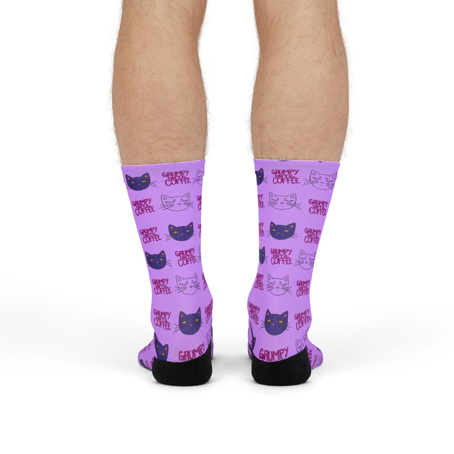 Purple Cat Pattern Crew Socks – Cute Sublimation Cat Face Socks
