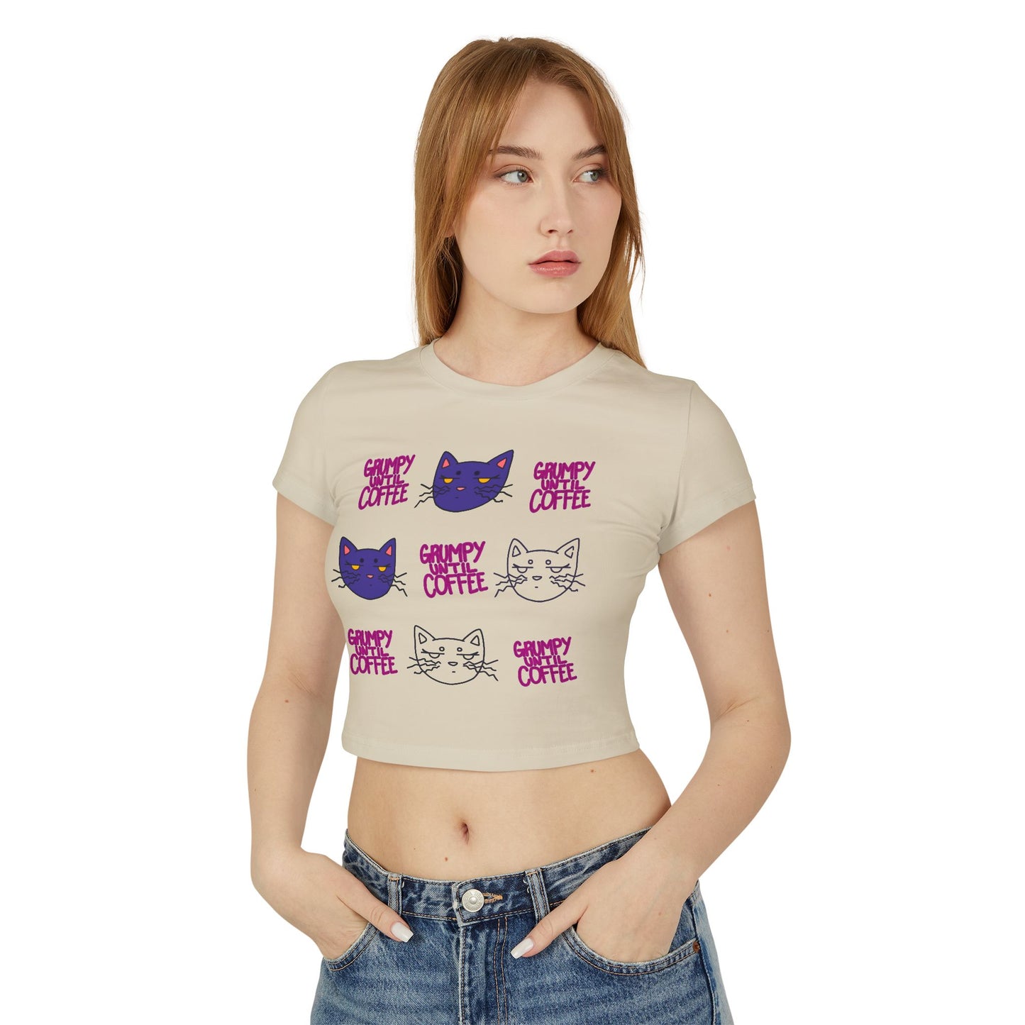 Cat Coffee Graphic Baby Tee — Cute Kawaii Cat Faces & "Chunky Coffee" Print