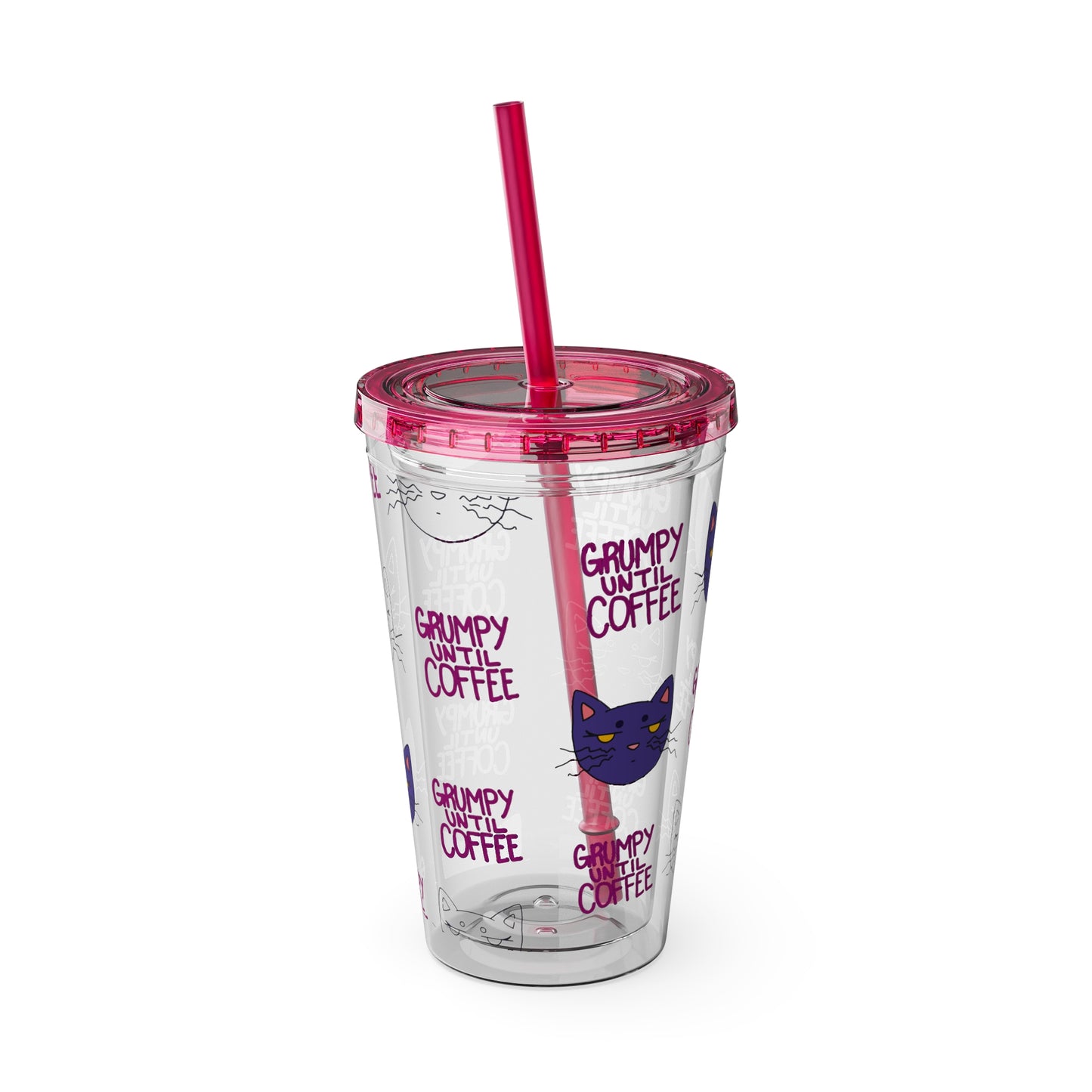 Grumpy Until Coffee | Cute Cat 16oz Acrylic Tumbler