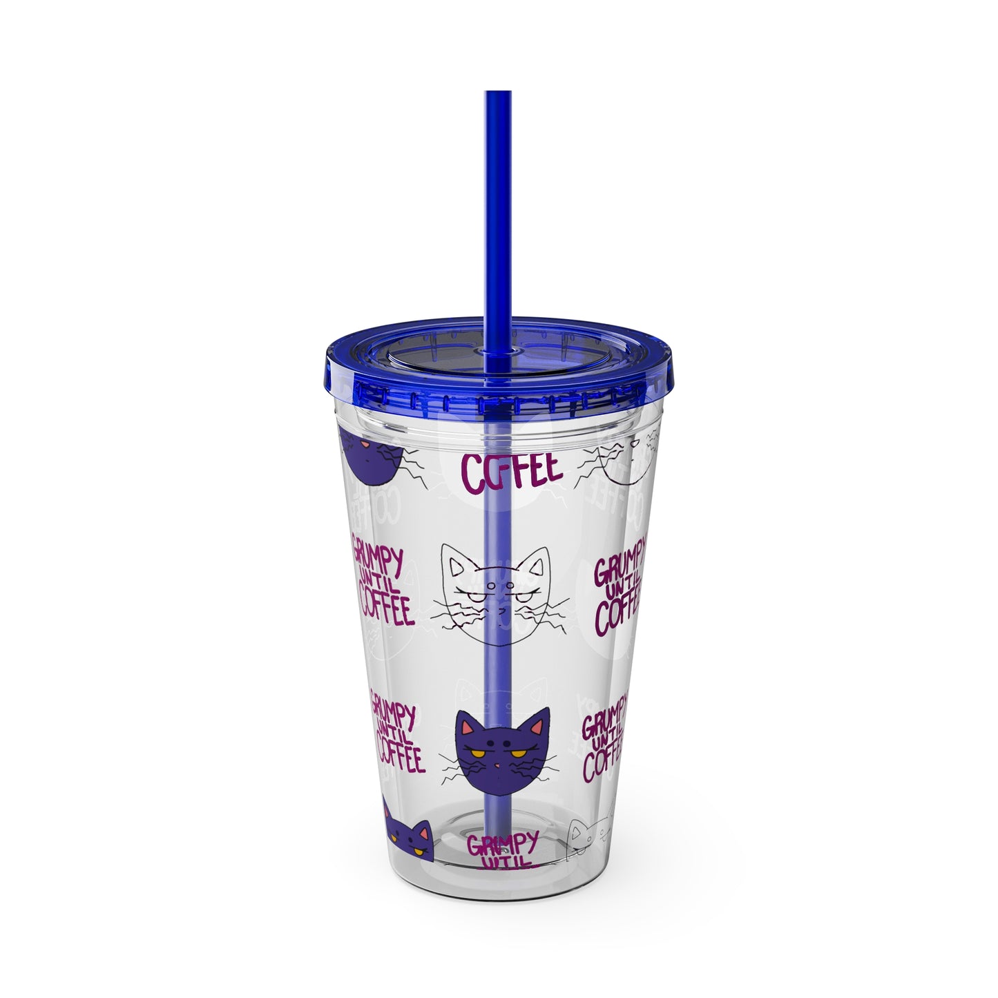 Grumpy Until Coffee | Cute Cat 16oz Acrylic Tumbler