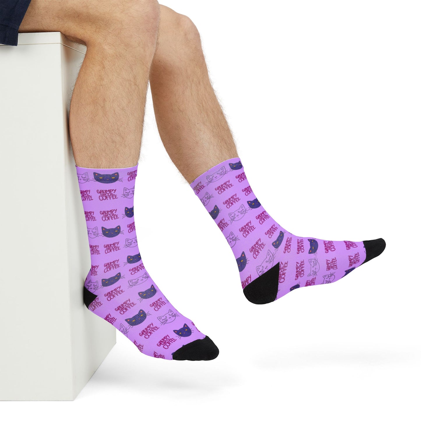 Purple Cat Pattern Crew Socks – Cute Sublimation Cat Face Socks