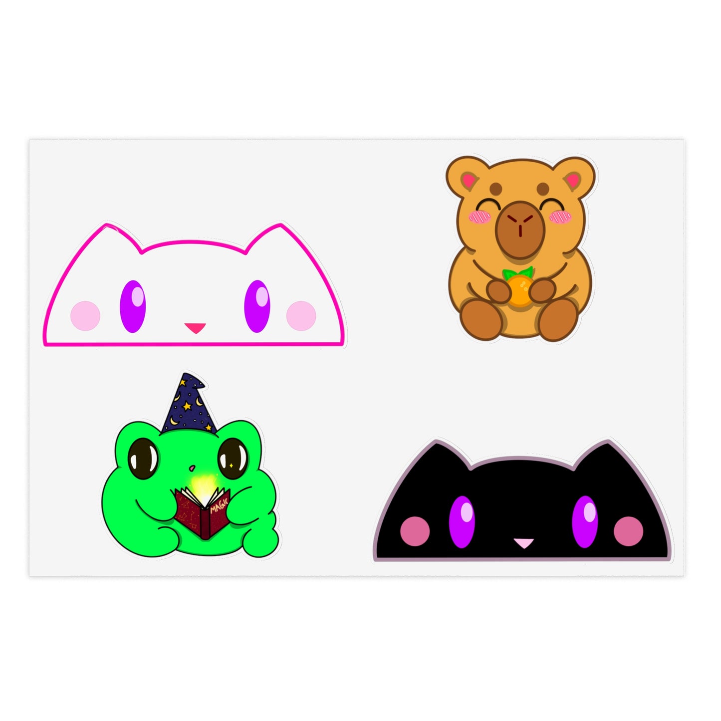 Kawaii Animal Sticker Sheet - Nox, Lumi, Koda & Arlo | Cute Witchy Vinyl Stickers for Journals, Laptops & Gifts
