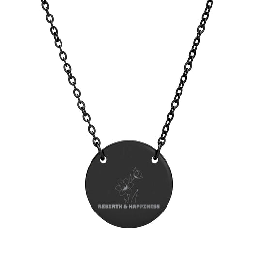 "The Daffodil" March Birthflower Engraved Necklace — (Rebirth & Happiness)