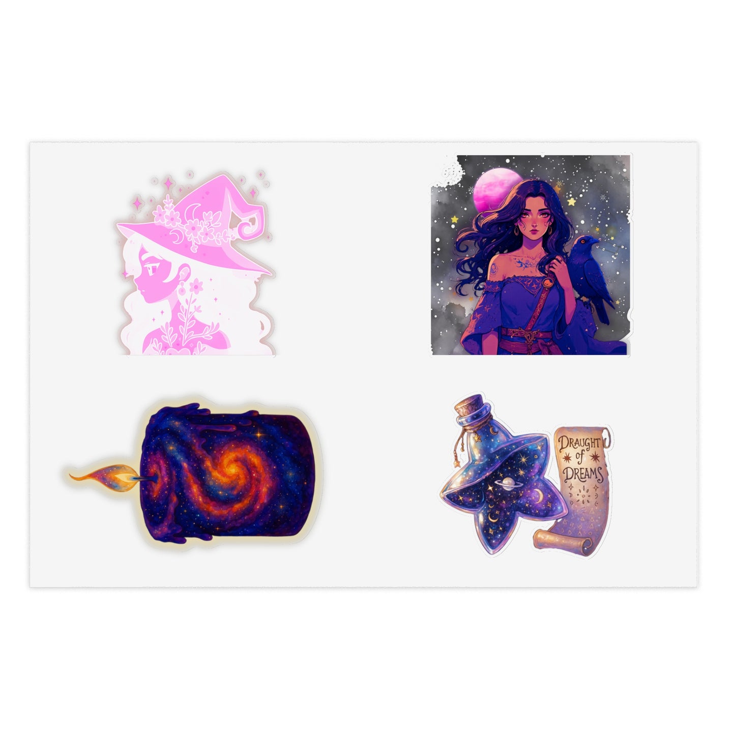 Mystical Witchy Galaxy Sticker Sheet — Magic Potion, Moon Girl & Cosmic Swirl Stickers