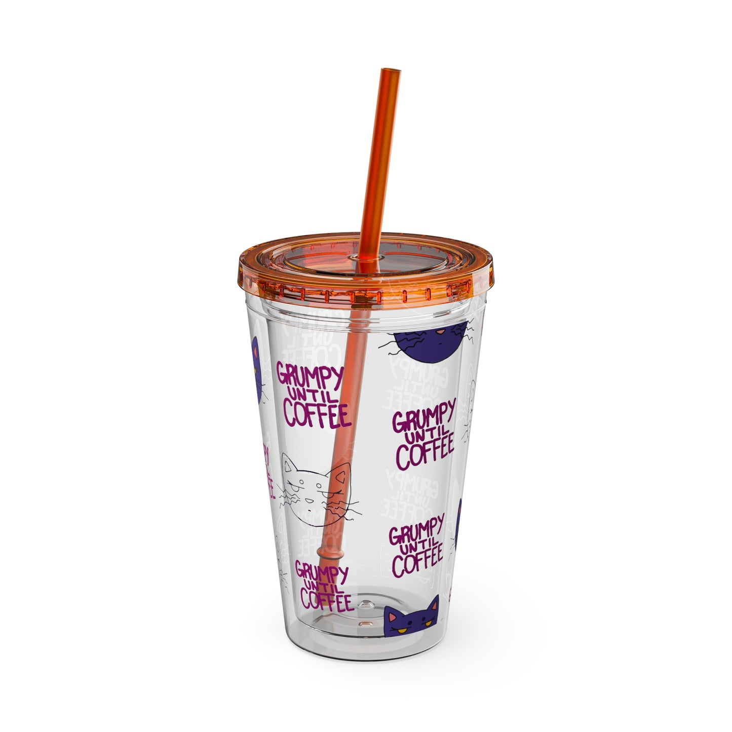 Grumpy Until Coffee | Cute Cat 16oz Acrylic Tumbler