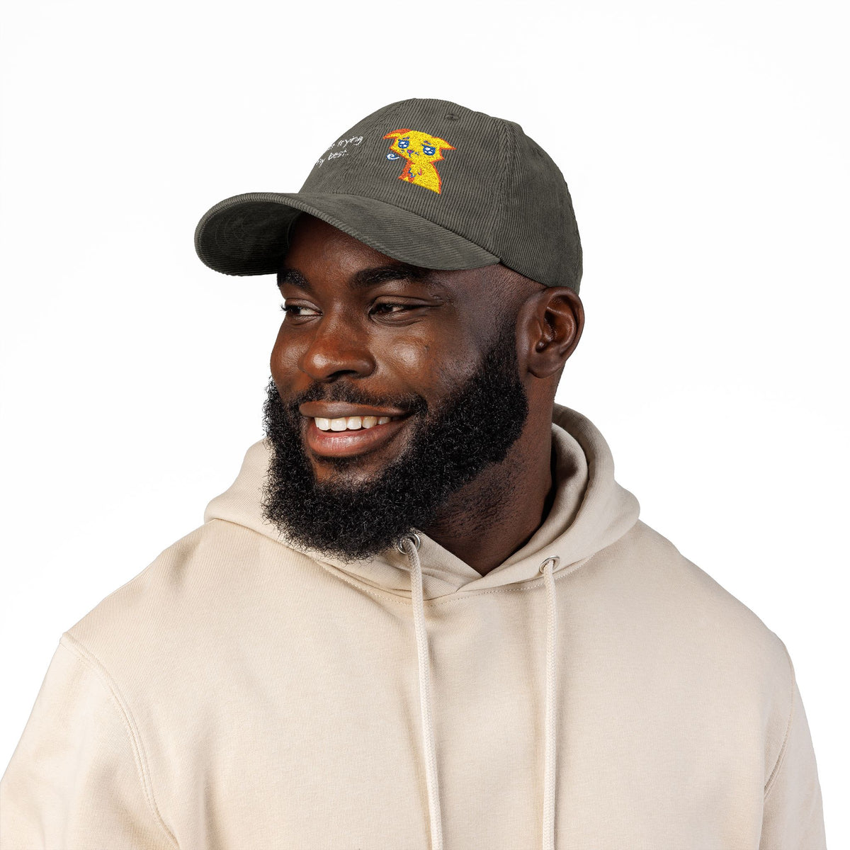 Corduroy Cap — Embroidered 'Just Trying My Best' Puppy Dad Hat