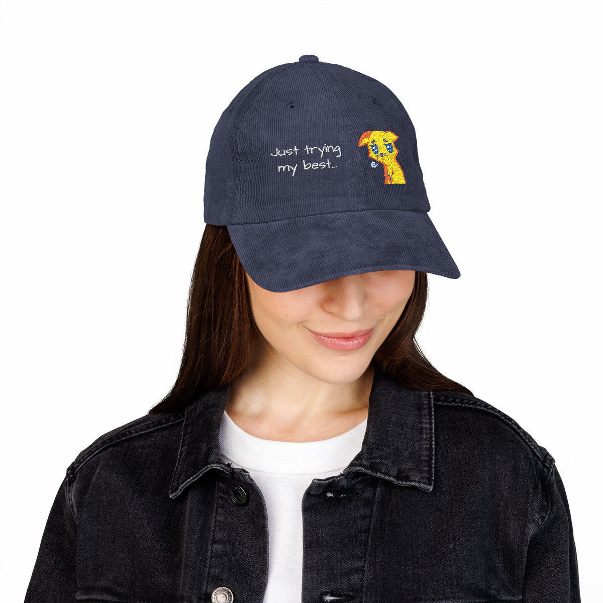 Corduroy Cap — Embroidered 'Just Trying My Best' Puppy Dad Hat
