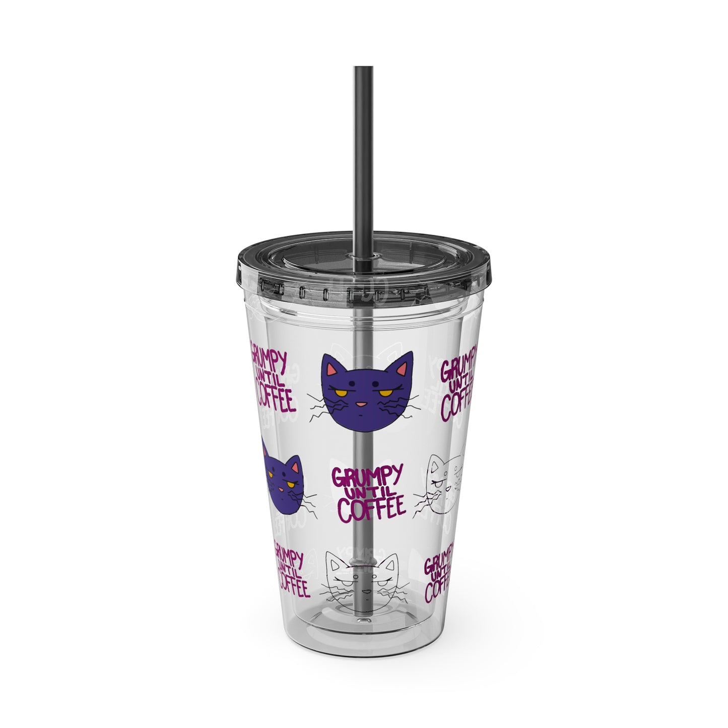 Grumpy Until Coffee | Cute Cat 16oz Acrylic Tumbler