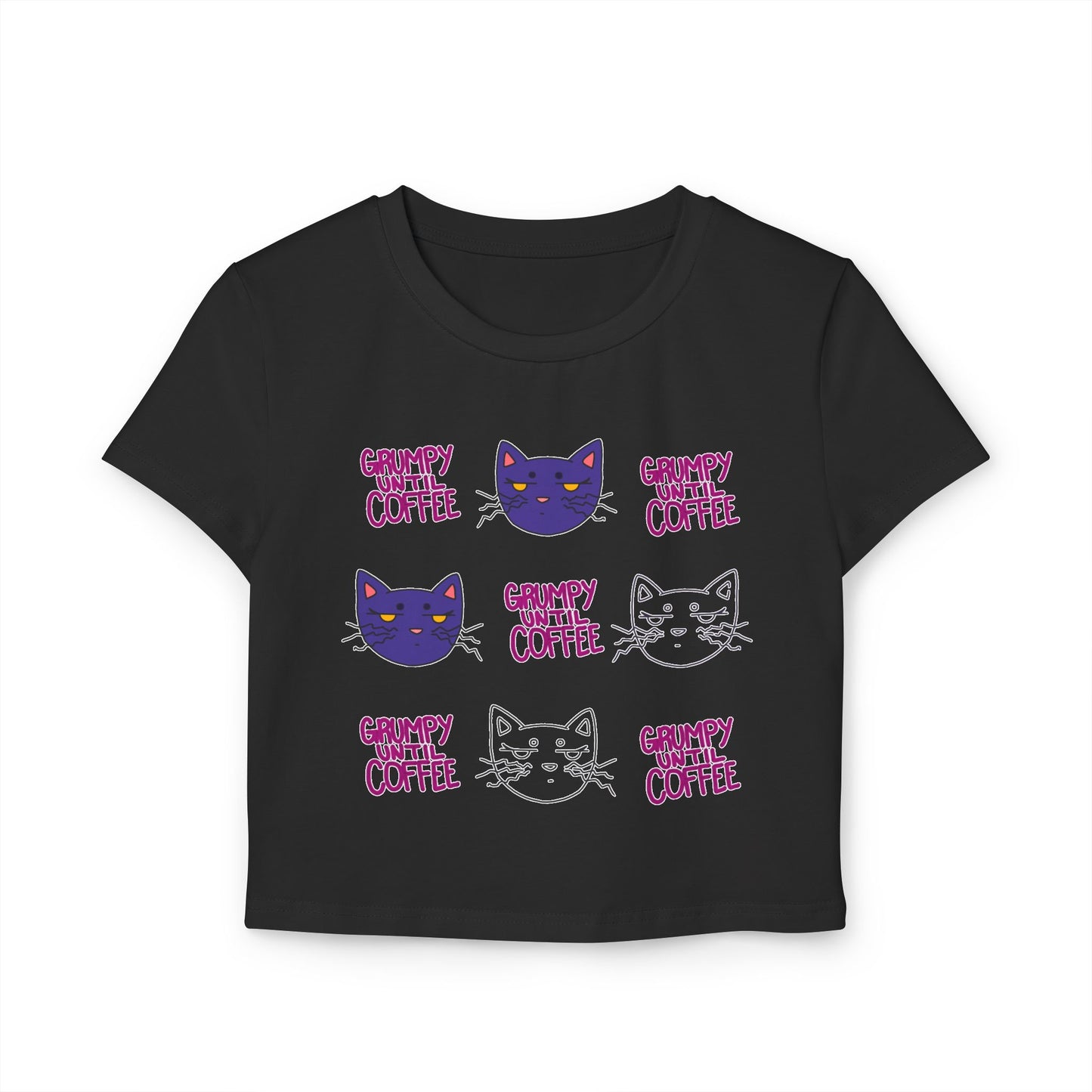 Cat Coffee Graphic Baby Tee — Cute Kawaii Cat Faces & "Chunky Coffee" Print