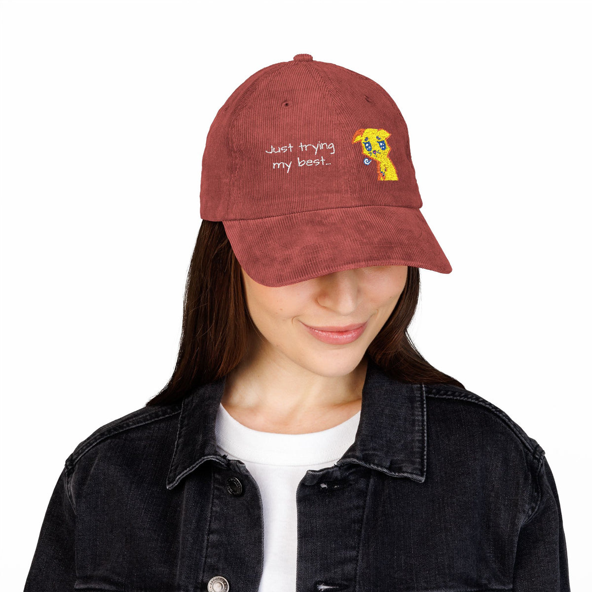 Corduroy Cap — Embroidered 'Just Trying My Best' Puppy Dad Hat