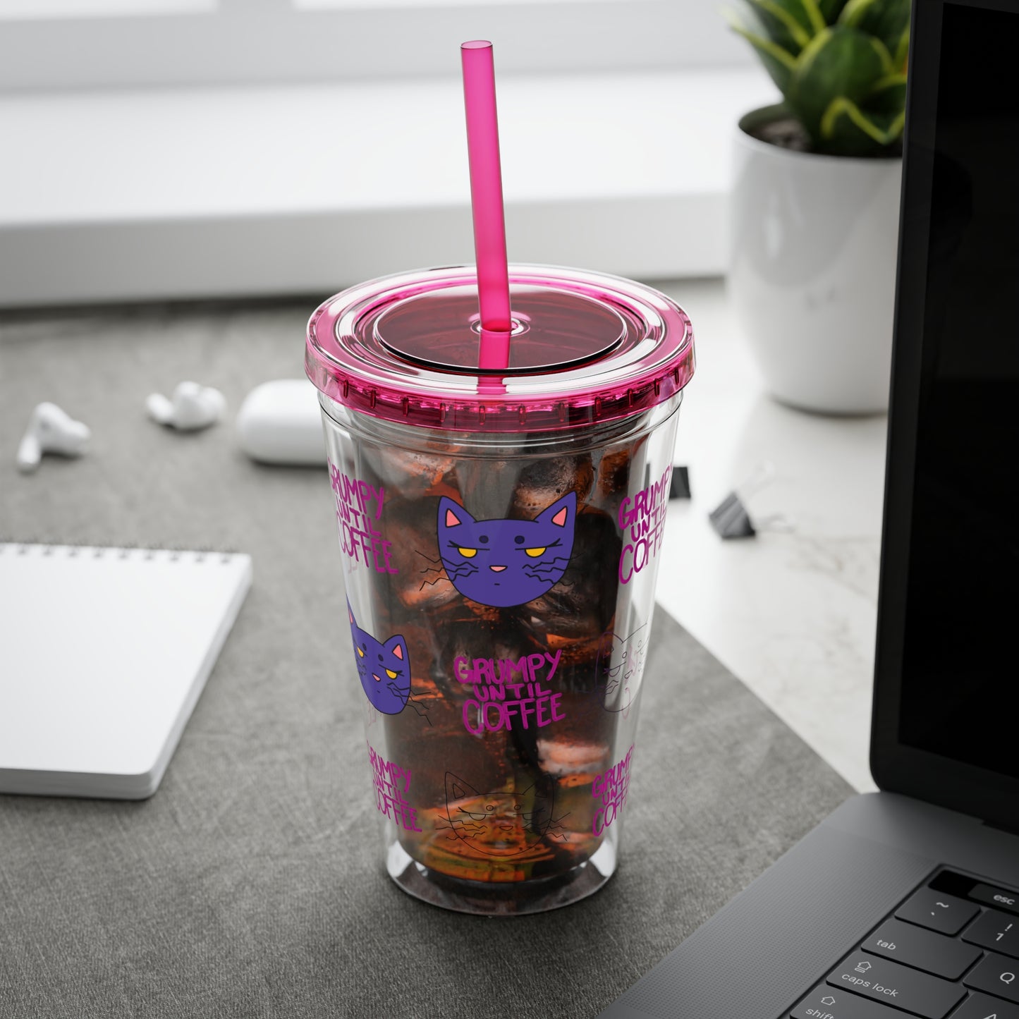 Grumpy Until Coffee | Cute Cat 16oz Acrylic Tumbler