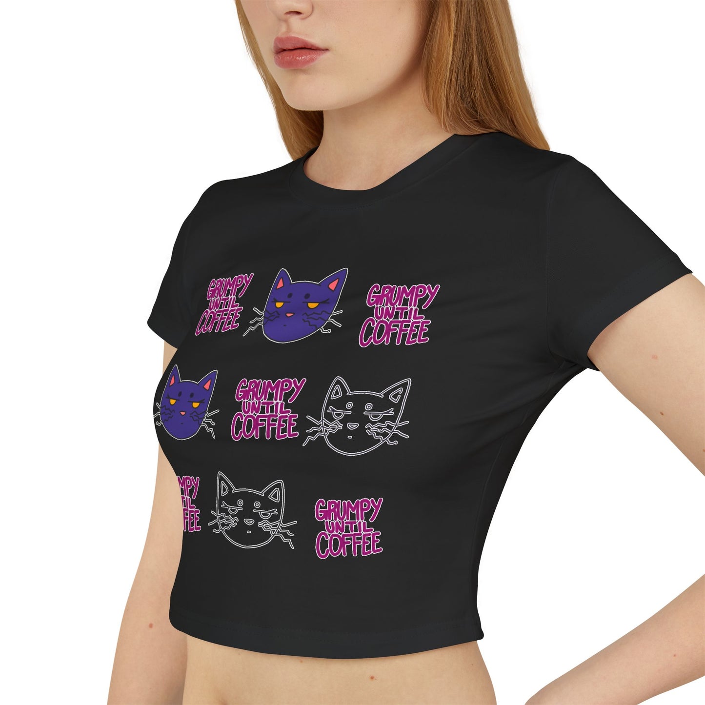 Cat Coffee Graphic Baby Tee — Cute Kawaii Cat Faces & "Chunky Coffee" Print