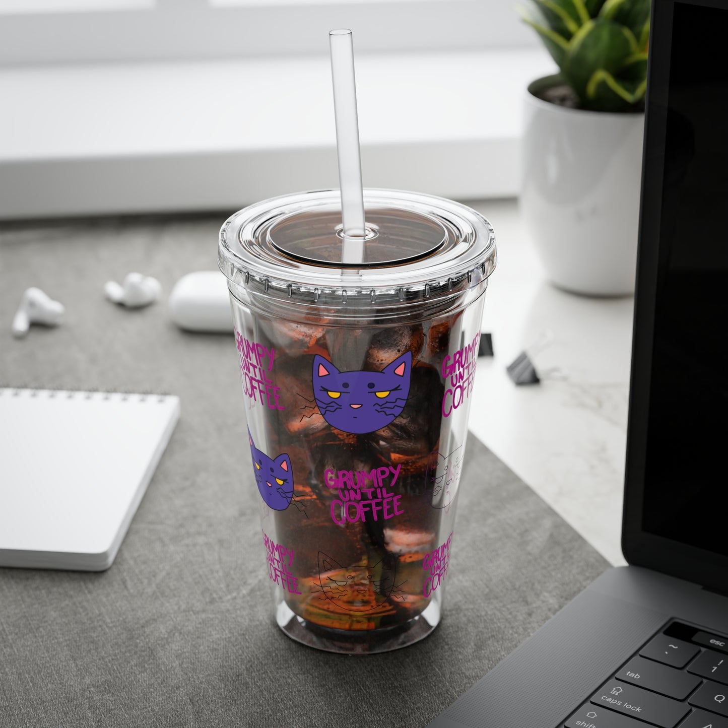 Grumpy Until Coffee | Cute Cat 16oz Acrylic Tumbler