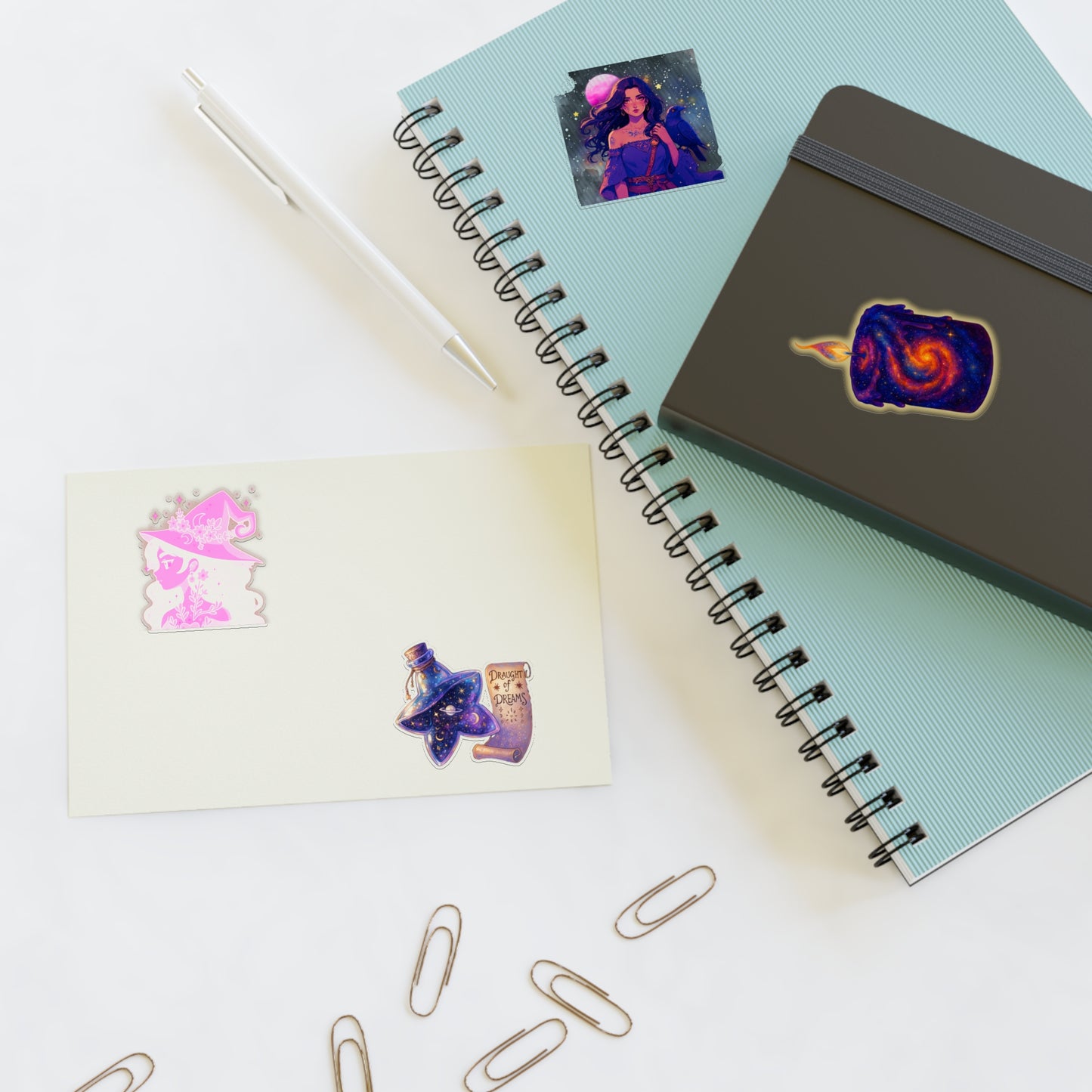 Mystical Witchy Galaxy Sticker Sheet — Magic Potion, Moon Girl & Cosmic Swirl Stickers