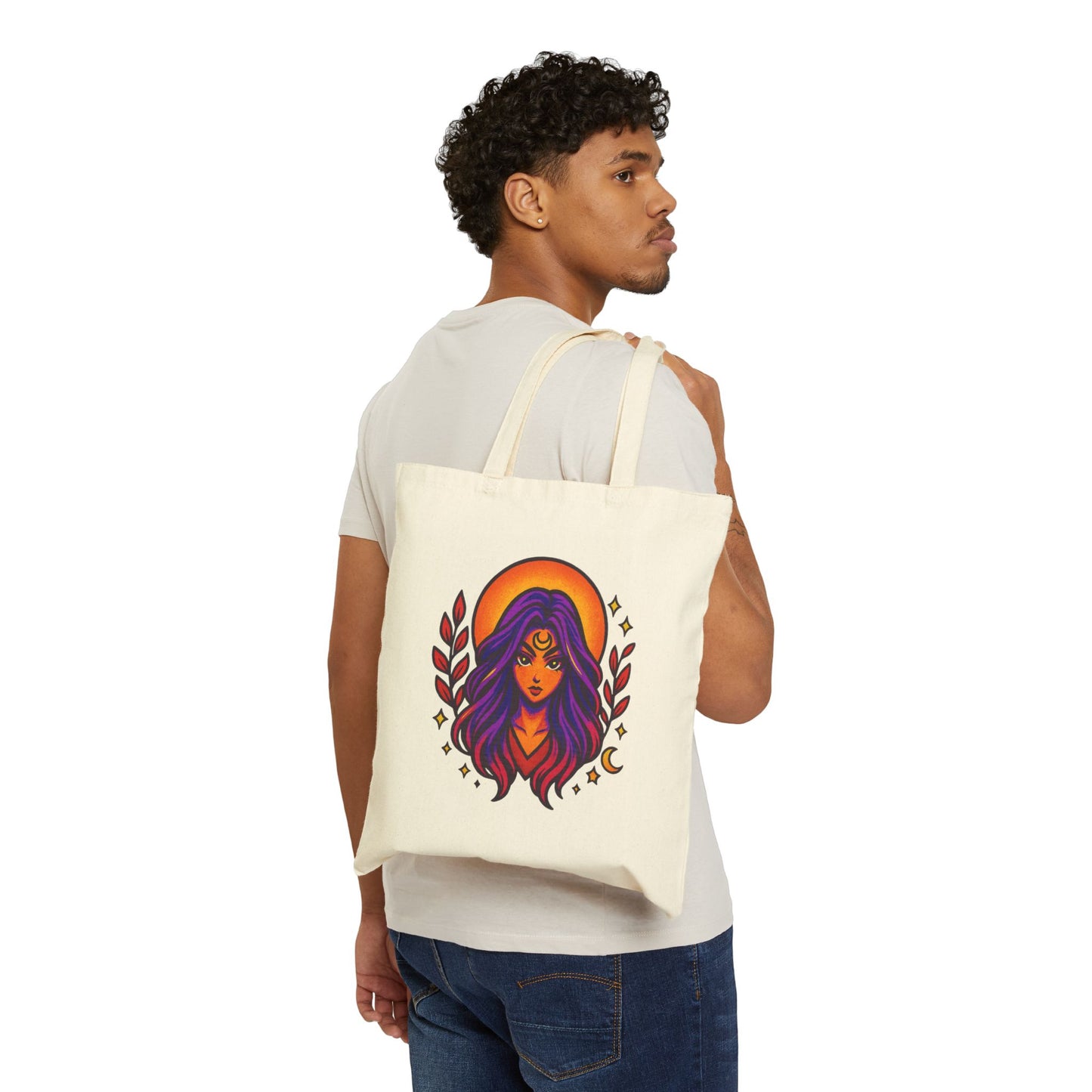 Mystic Maker Goddess Canvas Tote Bag — Boho Sun & Moon Illustration