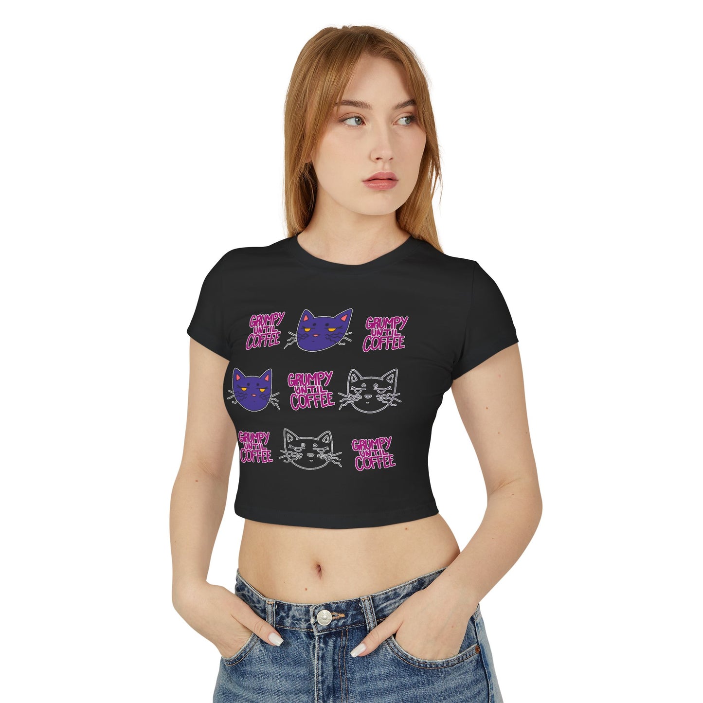 Cat Coffee Graphic Baby Tee — Cute Kawaii Cat Faces & "Chunky Coffee" Print