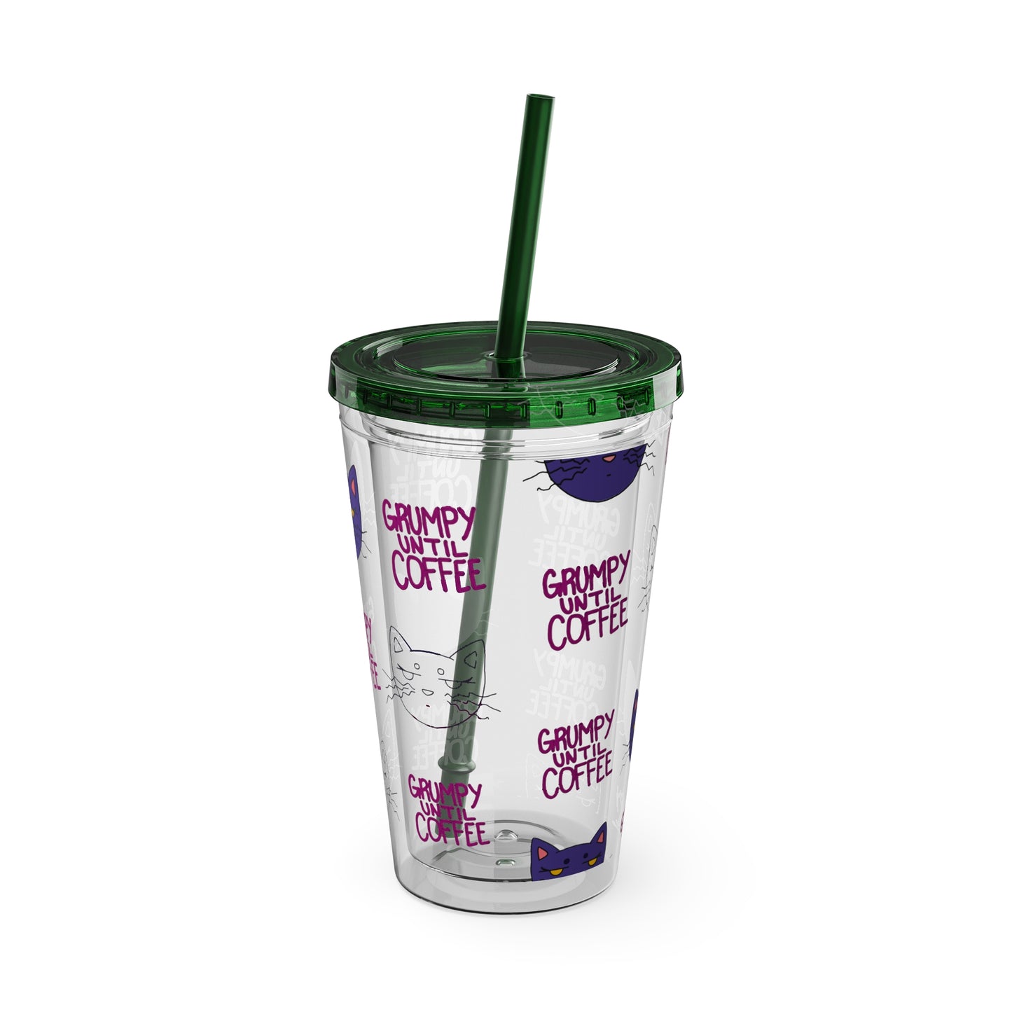Grumpy Until Coffee | Cute Cat 16oz Acrylic Tumbler